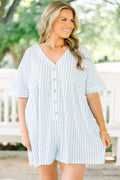 Throw On And Go Romper, Blue Gingham