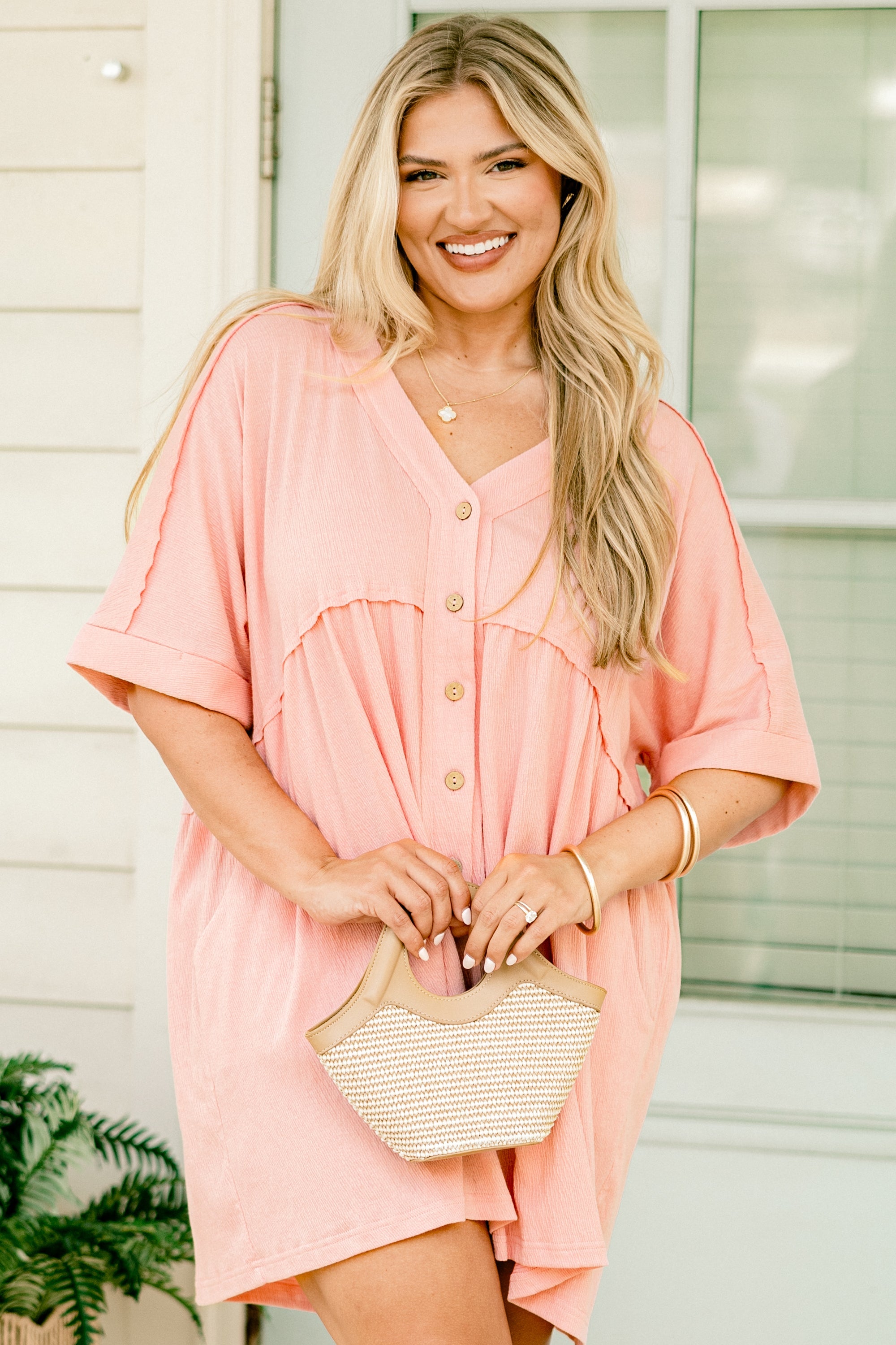 Throw On And Go Romper, Blush