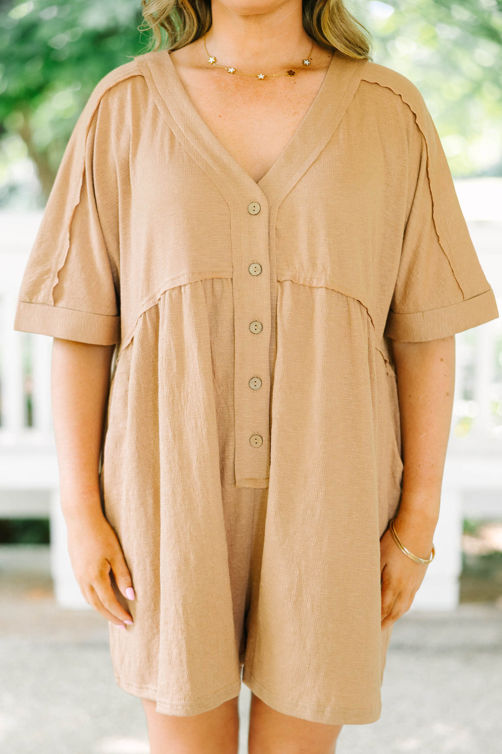 Throw On And Go Romper, Brown