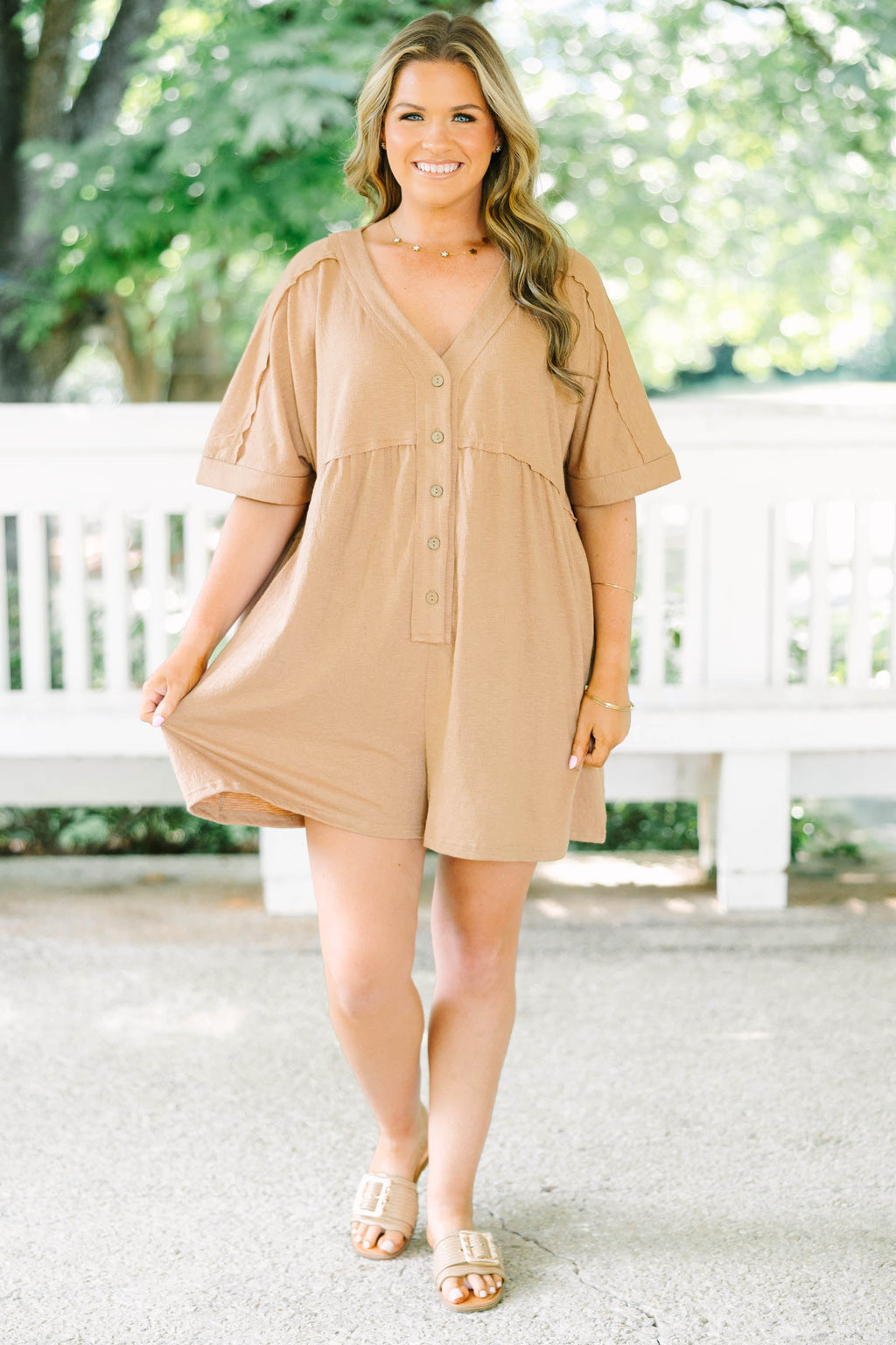 Throw On And Go Romper, Brown