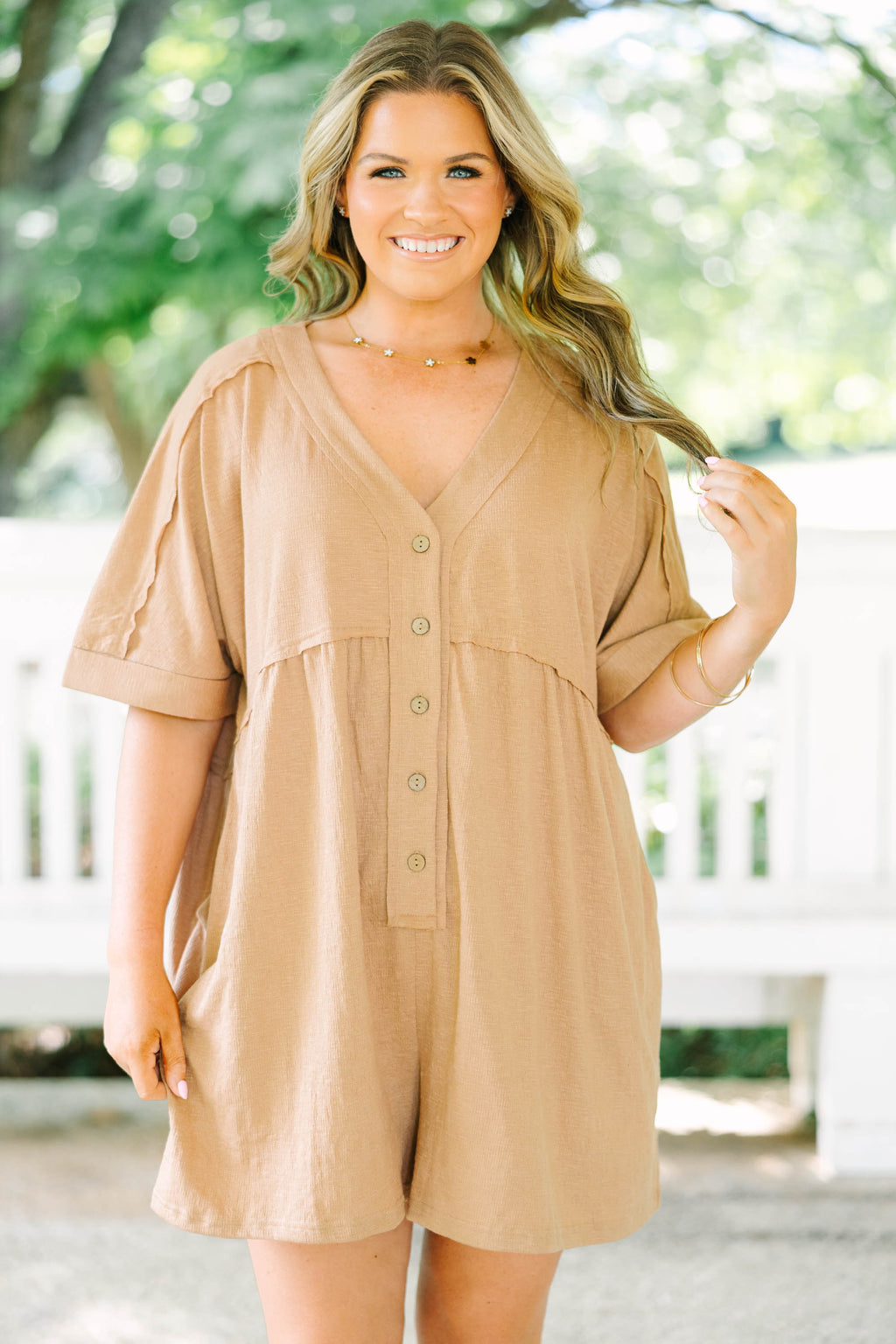 Throw On And Go Romper, Brown