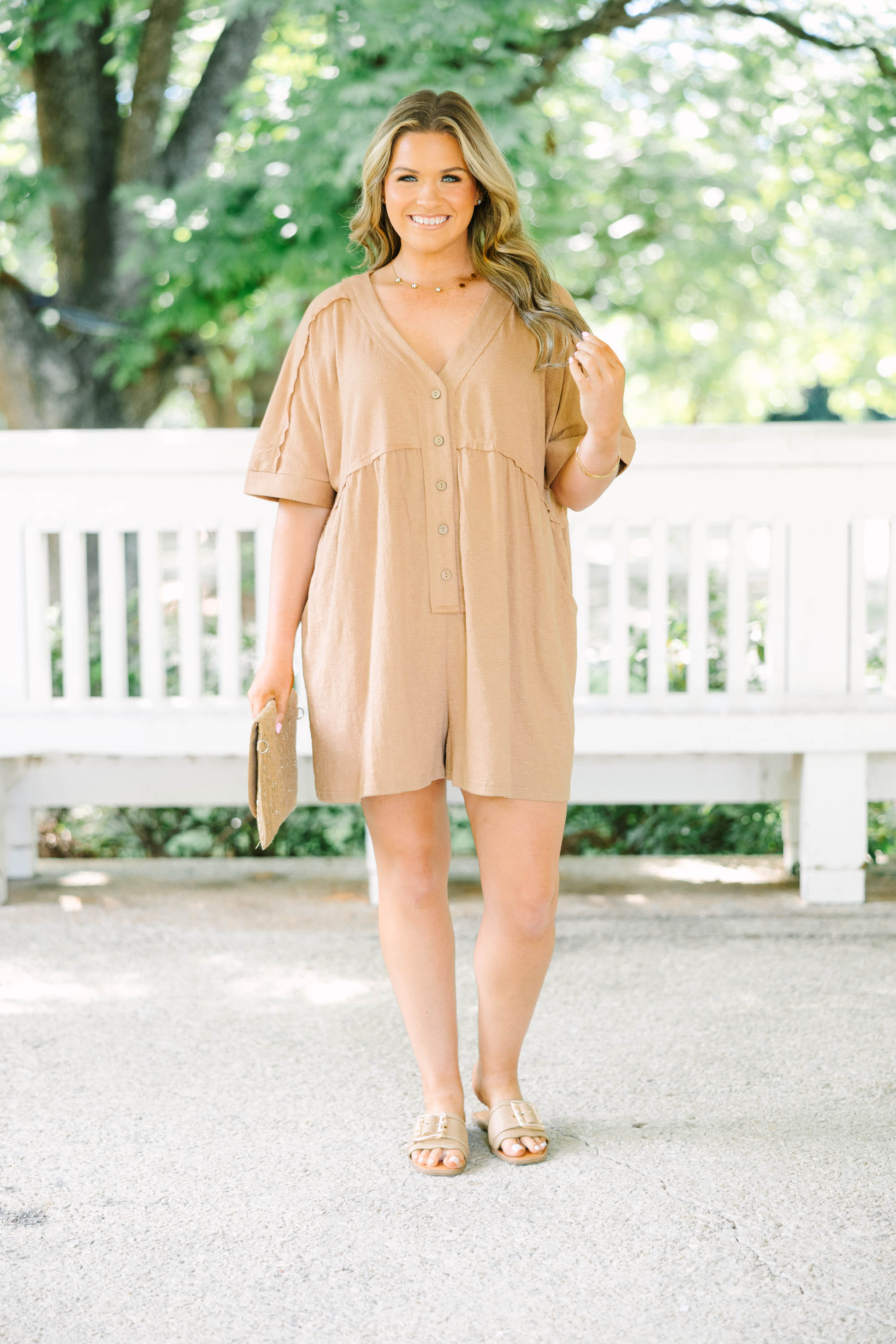 Throw On And Go Romper, Brown