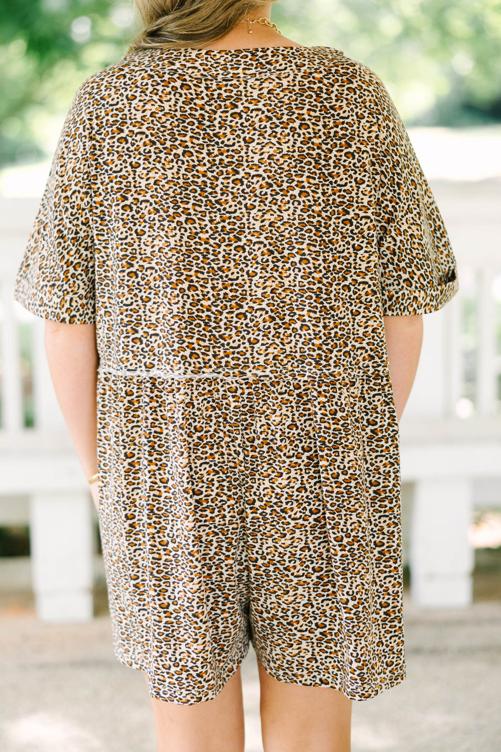 Throw On And Go Romper, Brown Leopard