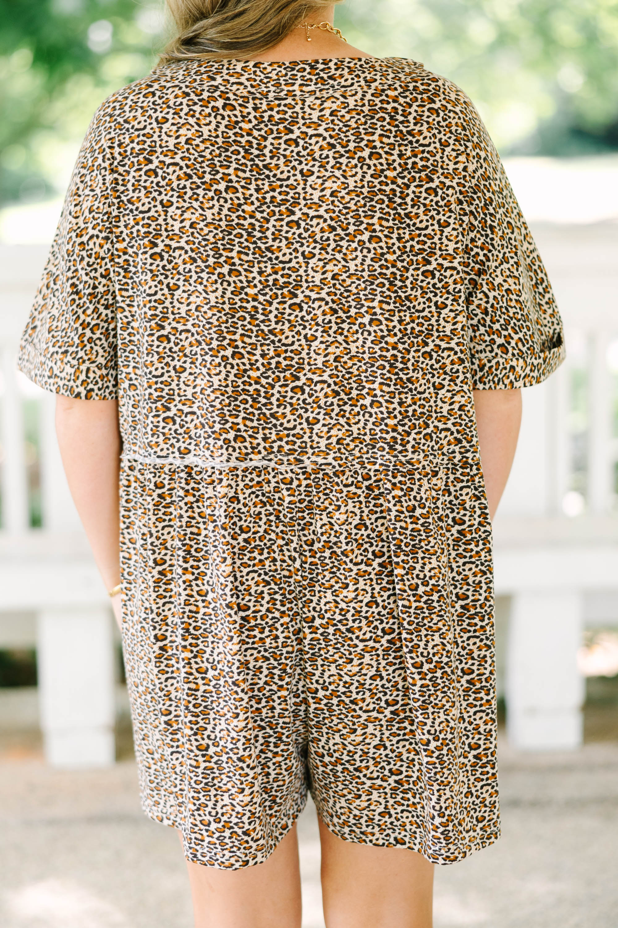 Throw On And Go Romper, Brown Leopard