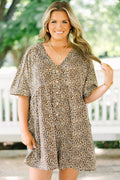 Throw On And Go Romper, Brown Leopard