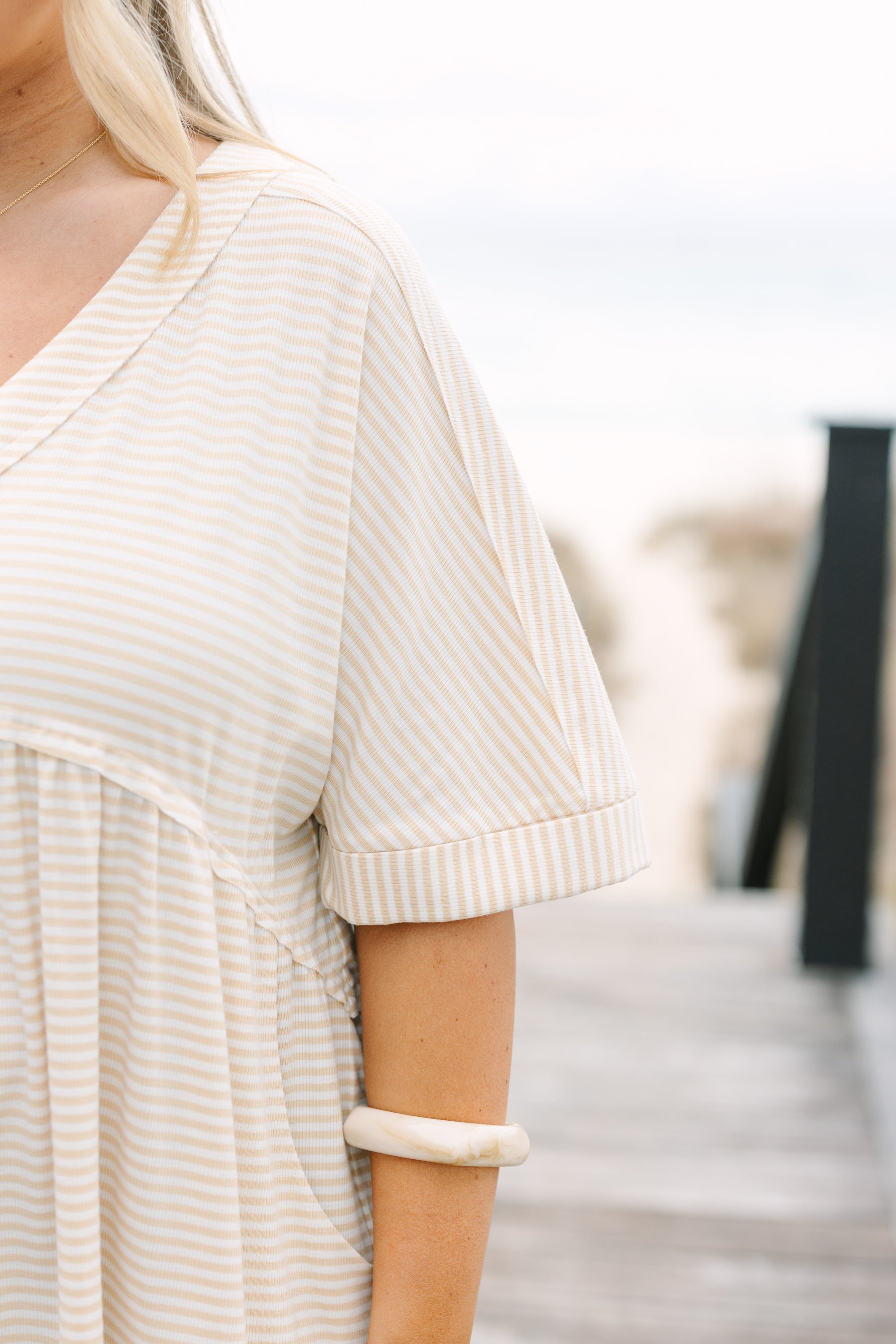 Throw On And Go Romper, Brown Stripe