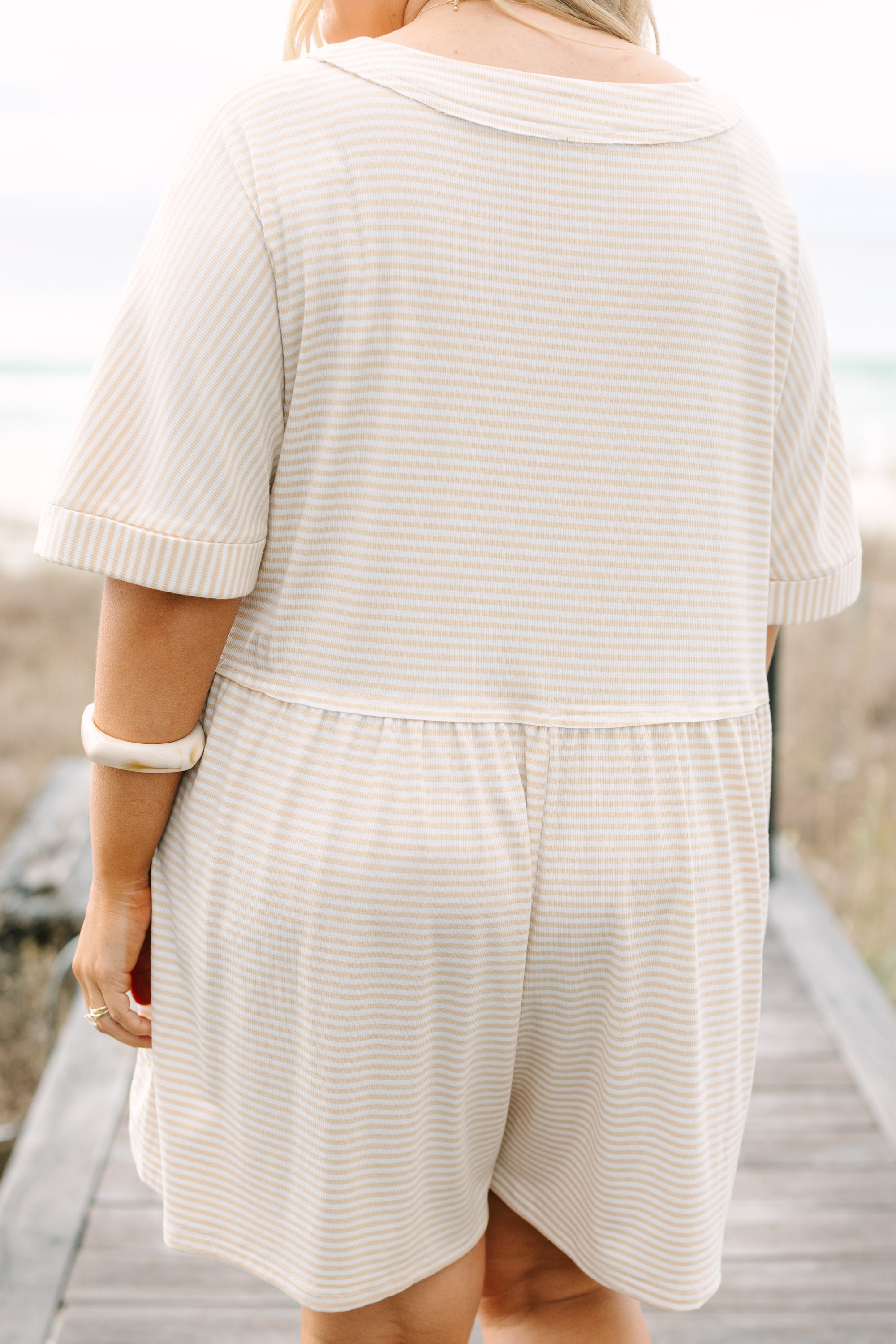 Throw On And Go Romper, Brown Stripe