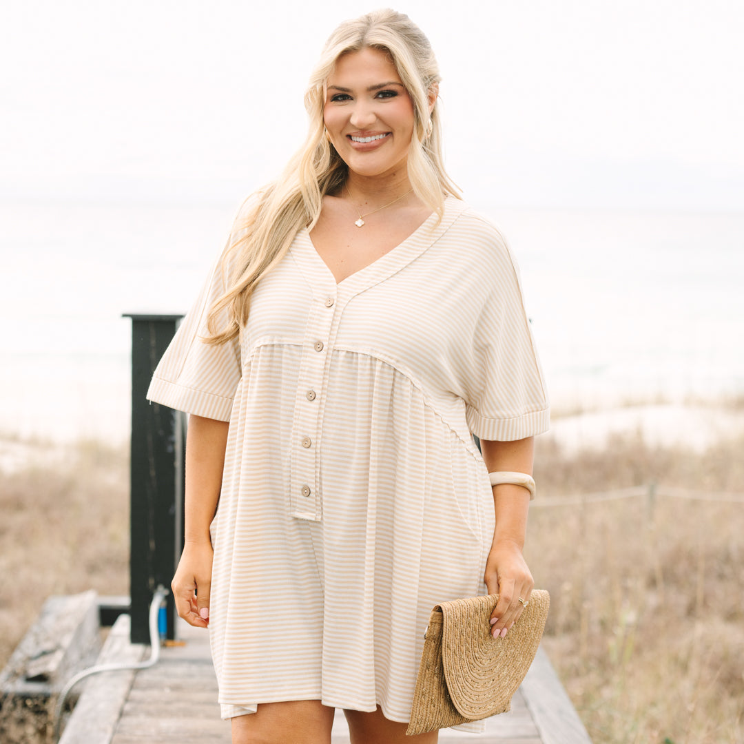 Throw On And Go Romper, Brown Stripe