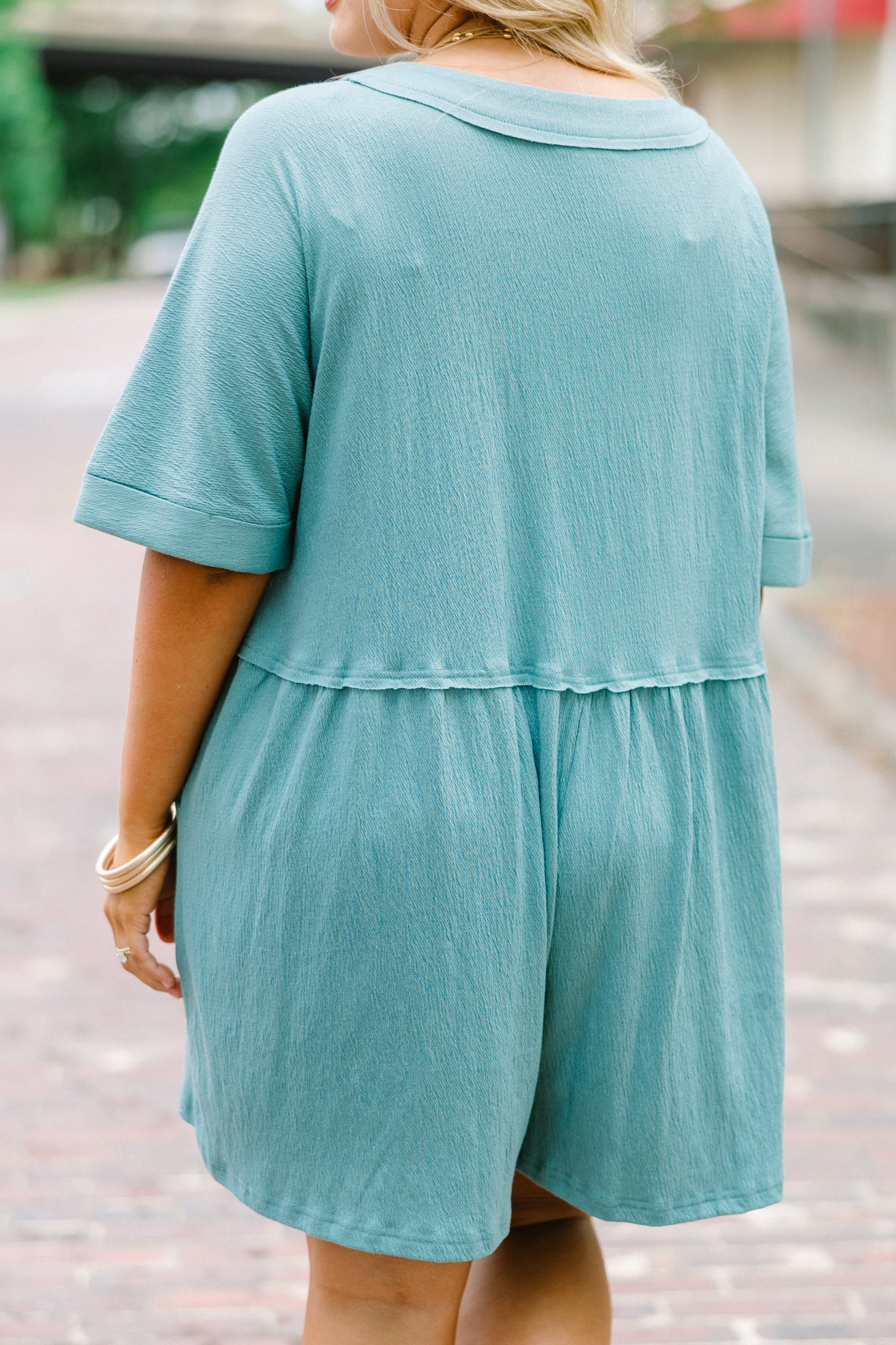 Throw On And Go Romper, Dusty Teal