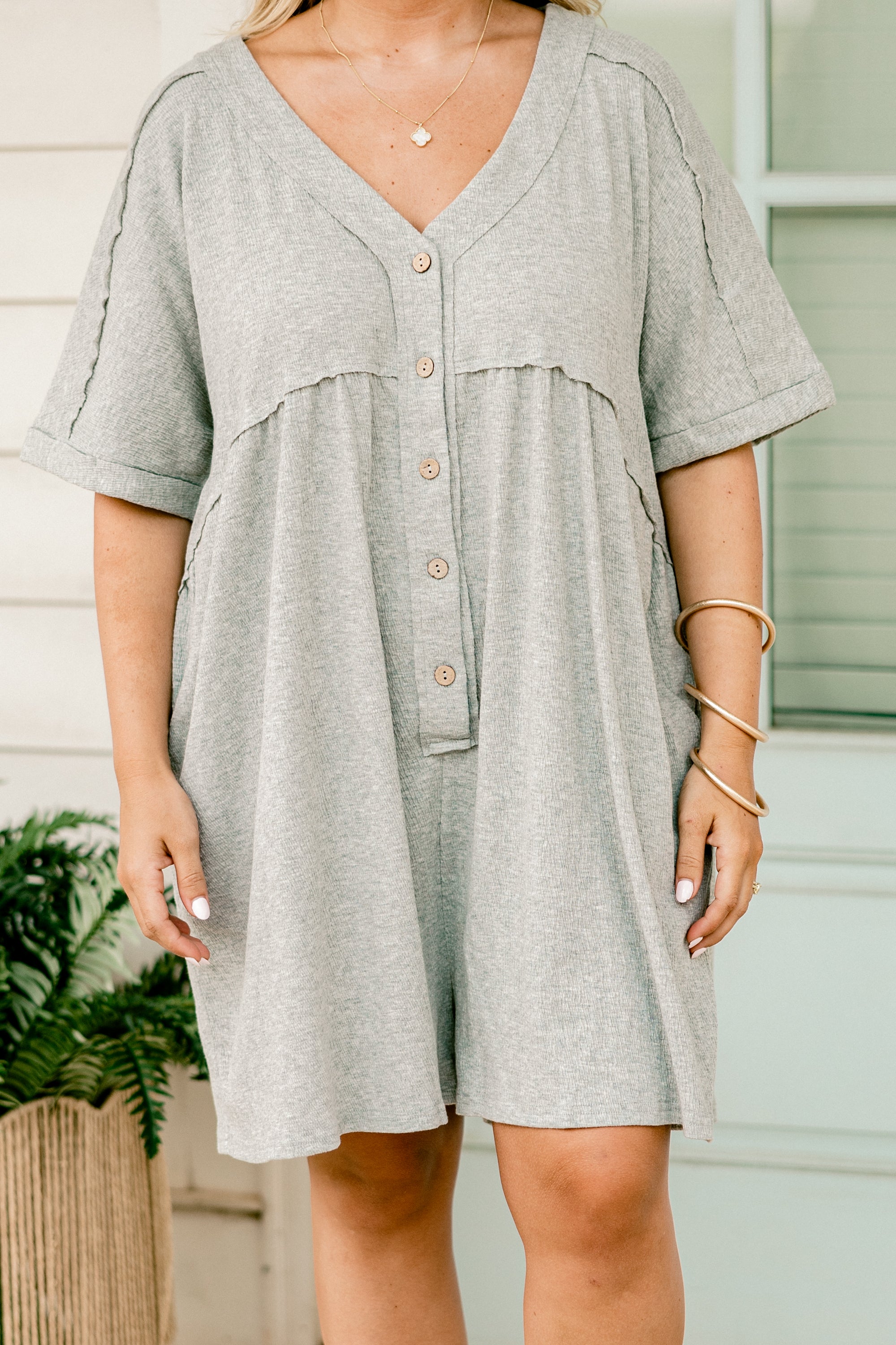 Throw On And Go Romper, Heather Grey