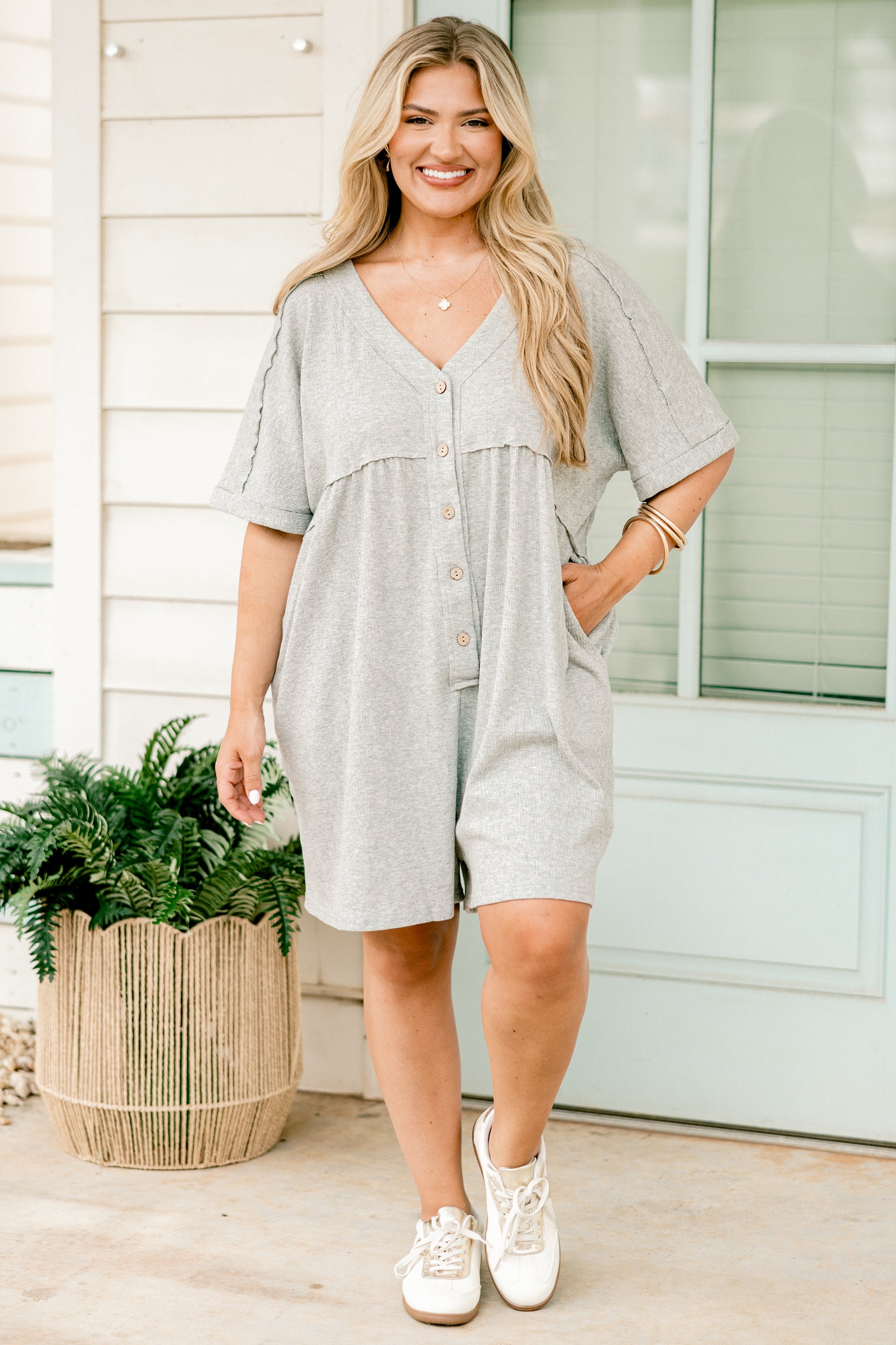 Throw On And Go Romper, Heather Grey
