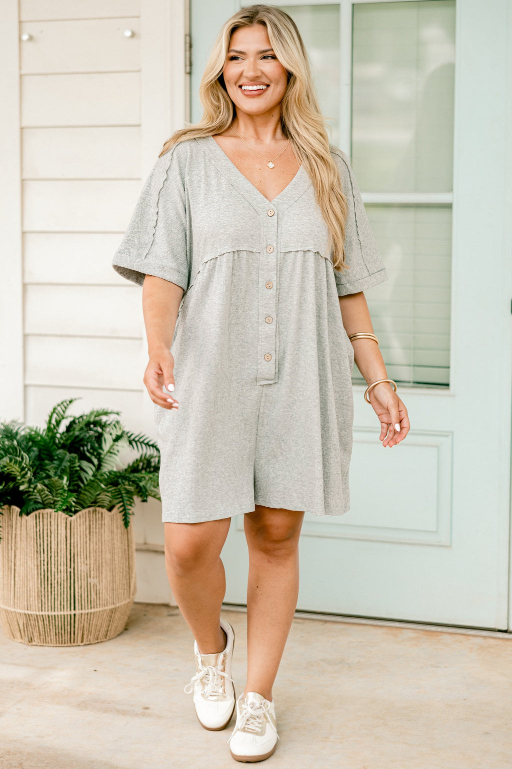 Throw On And Go Romper, Heather Grey