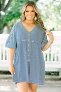 Throw On And Go Romper, Navy Stripe
