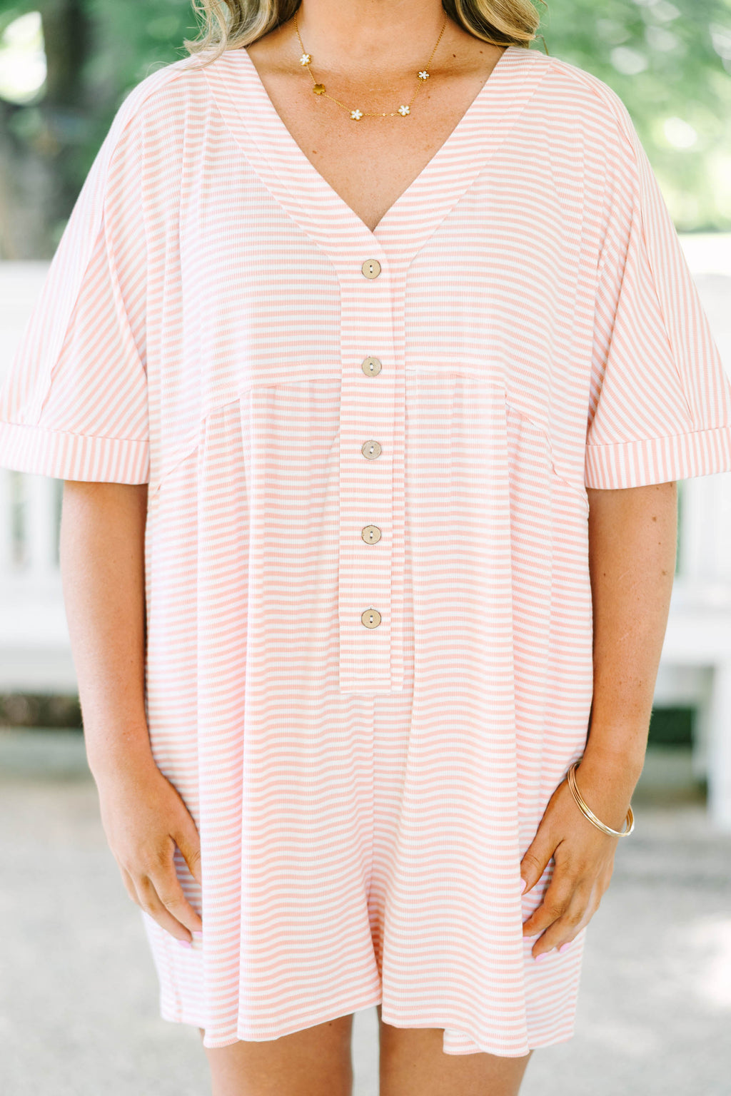 Throw On And Go Romper, Pink Stripe
