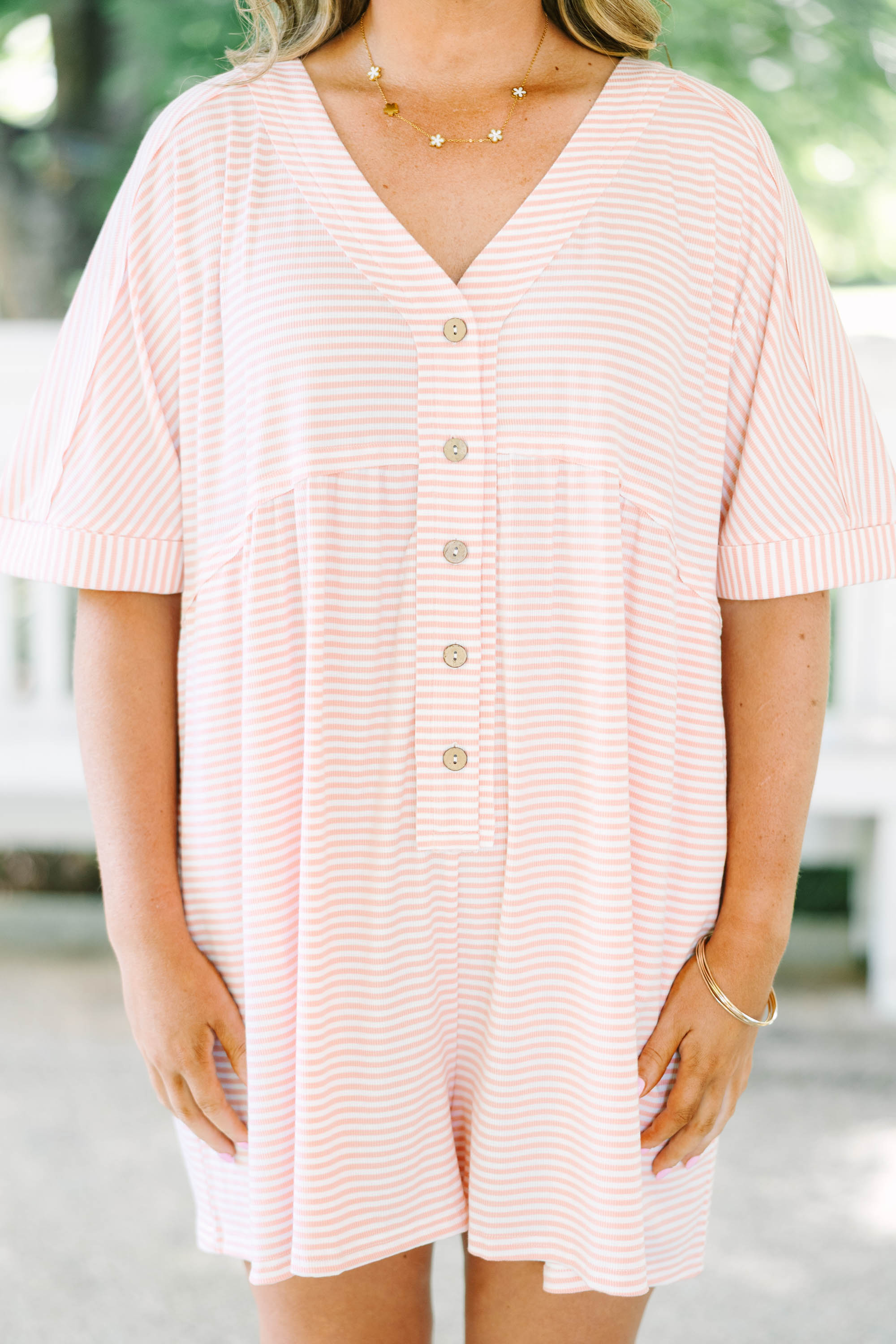 Throw On And Go Romper, Pink Stripe