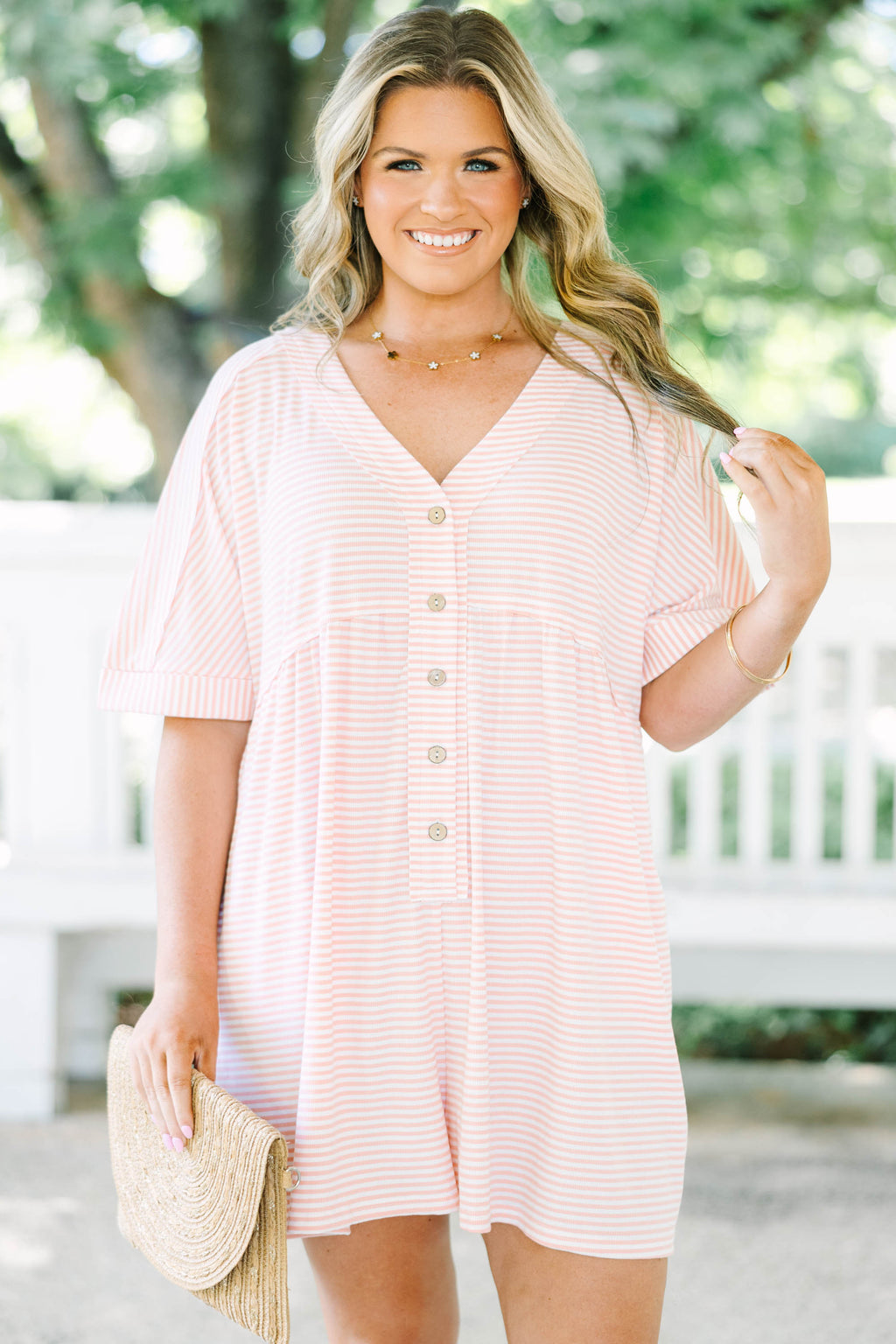 Throw On And Go Romper, Pink Stripe