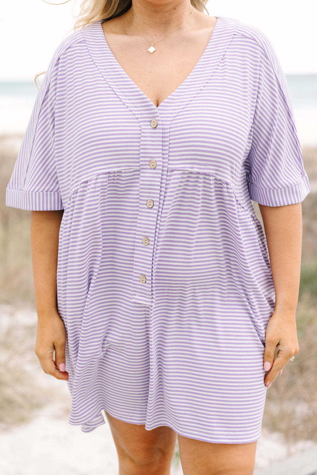 Throw On And Go Romper, Purple Stripe