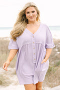 Throw On And Go Romper, Purple Stripe