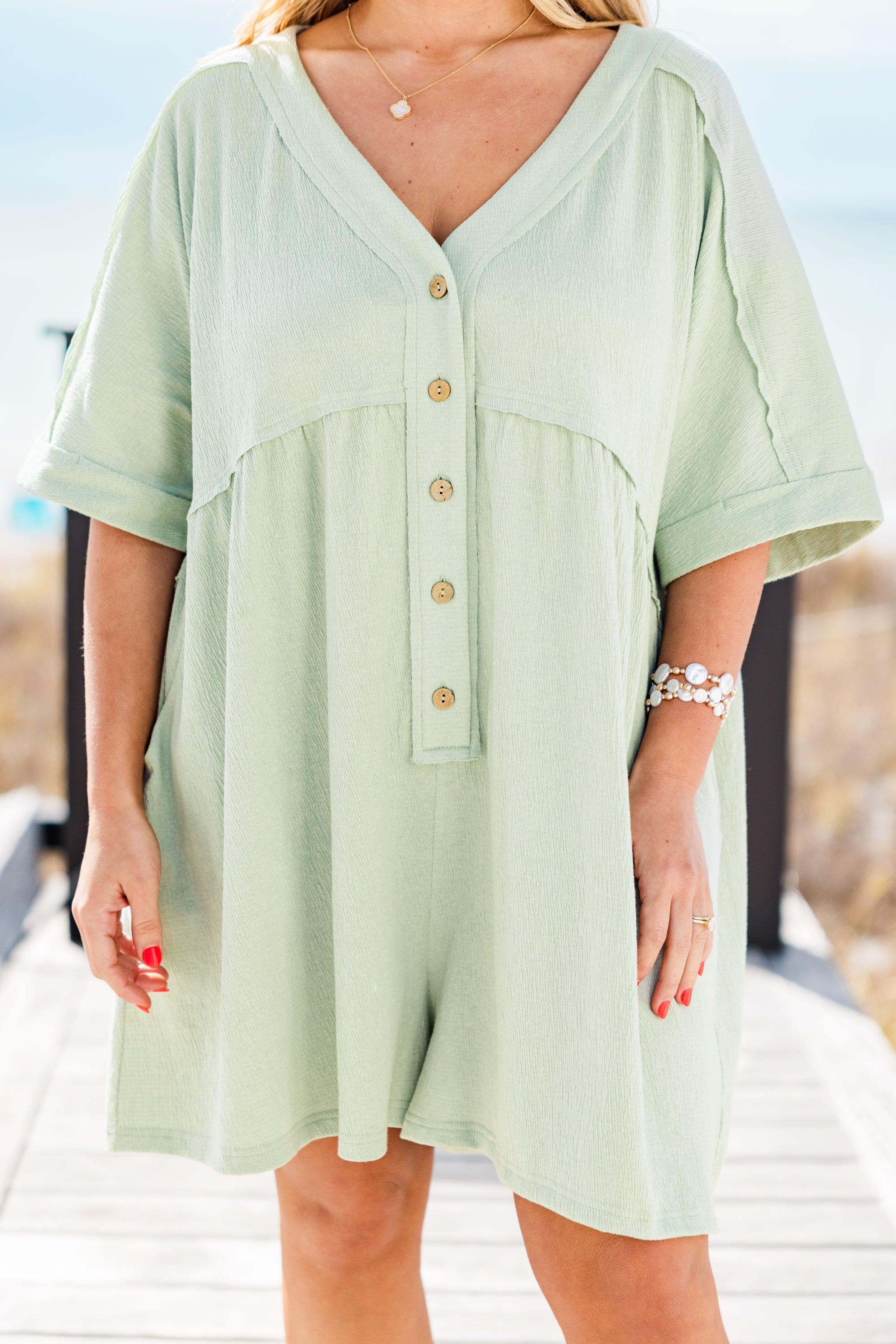Throw On And Go Romper, Sage