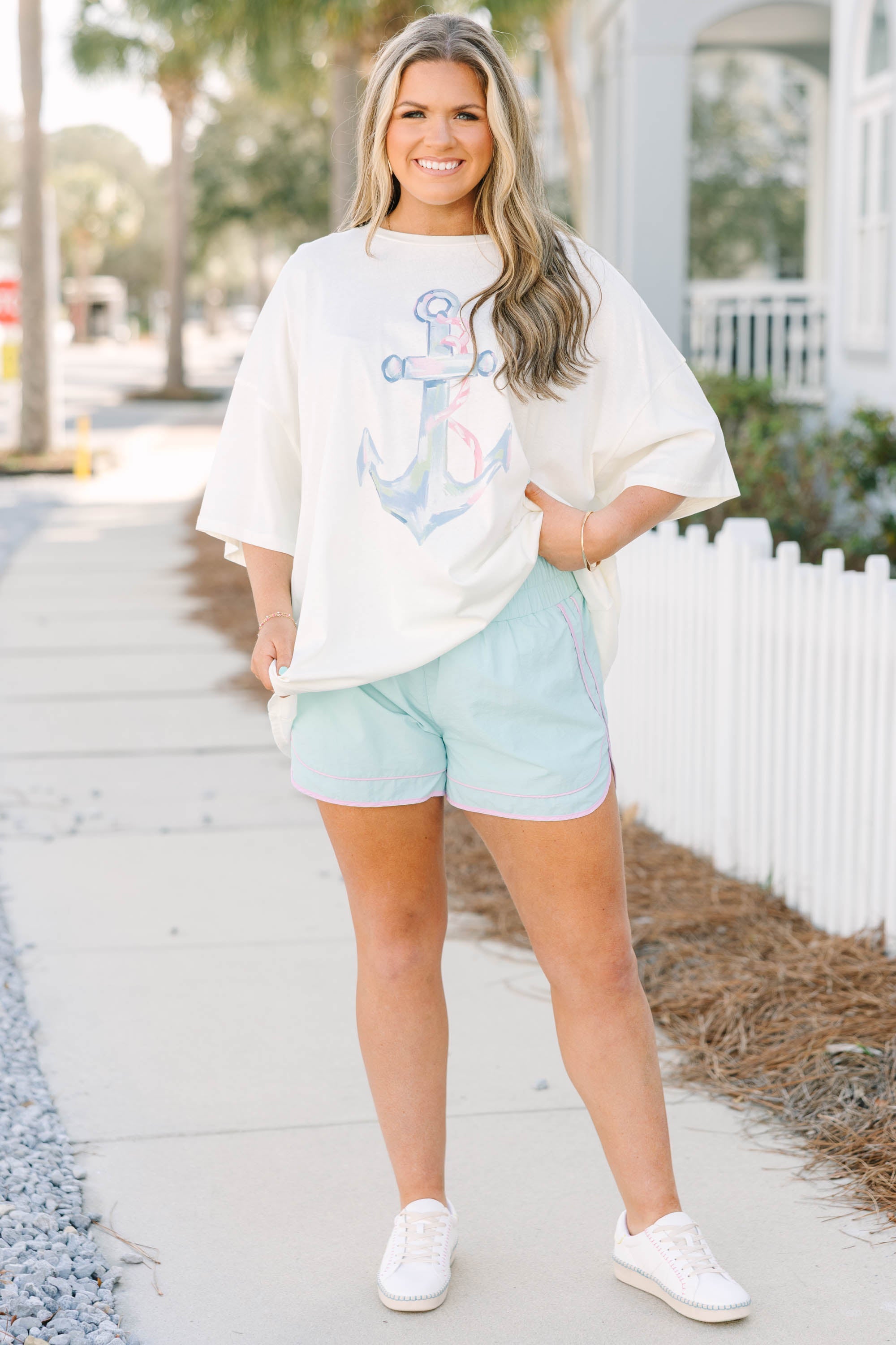Pastel Coastline Boyfriend Tee, Ivory