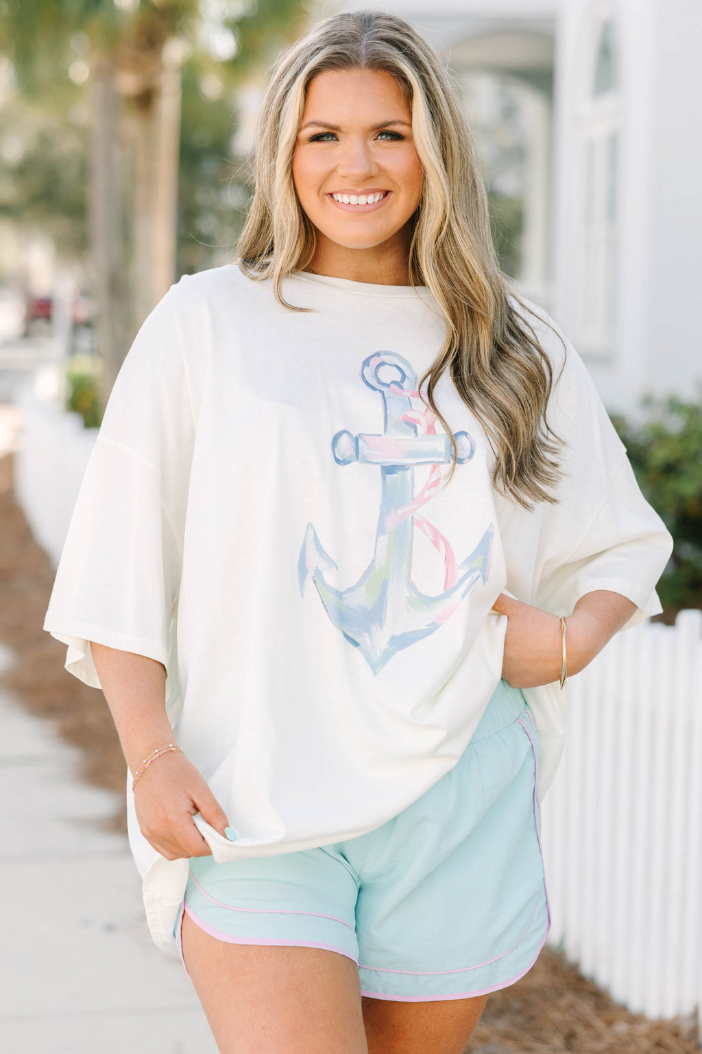 Pastel Coastline Boyfriend Tee, Ivory