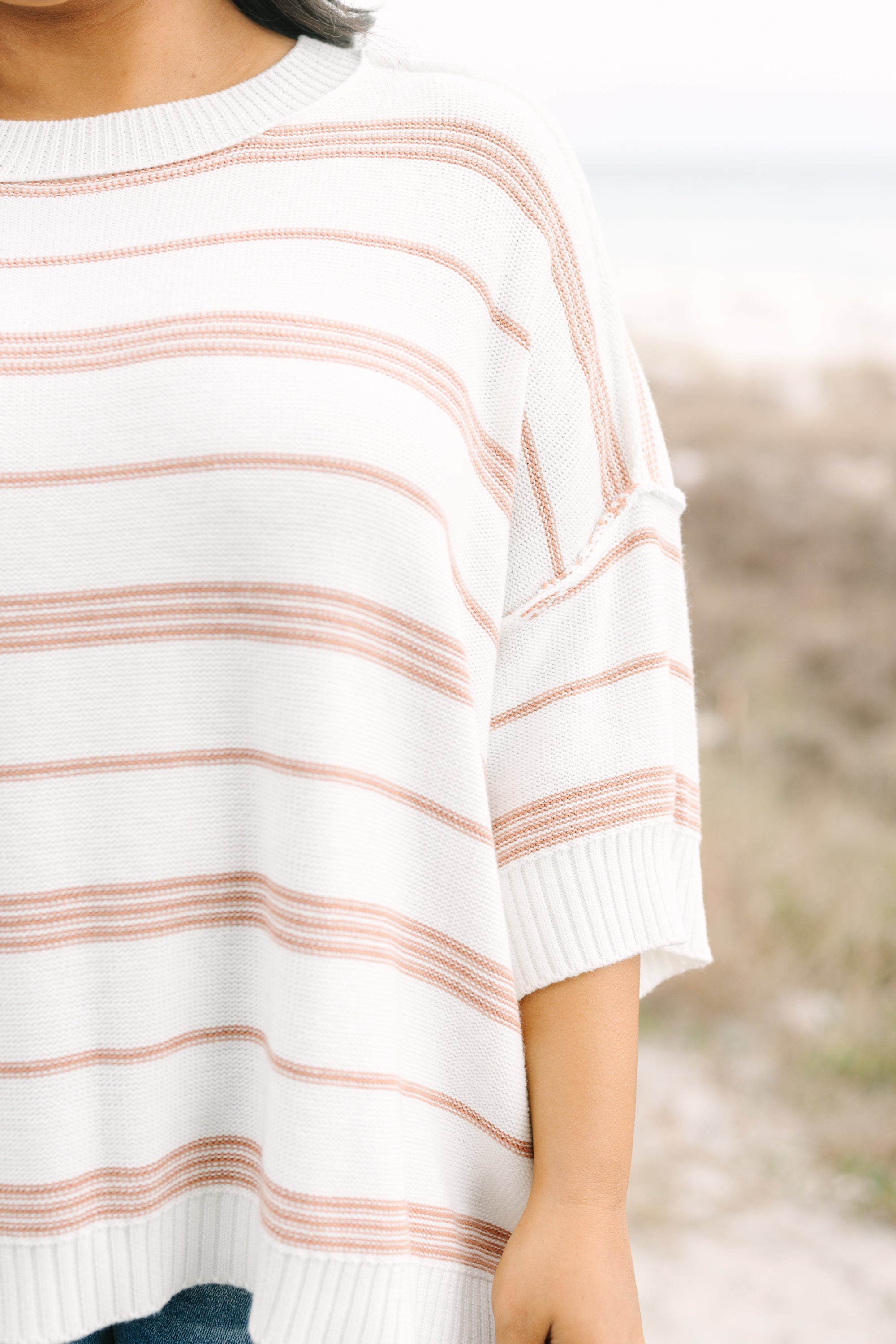 Time Will Tell Sweater, White-Tan