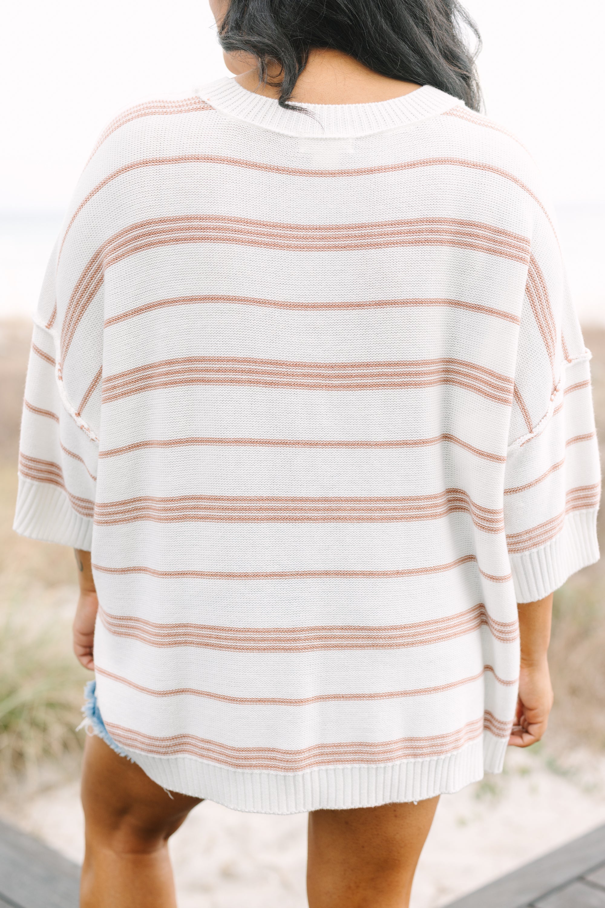 Time Will Tell Sweater, White-Tan