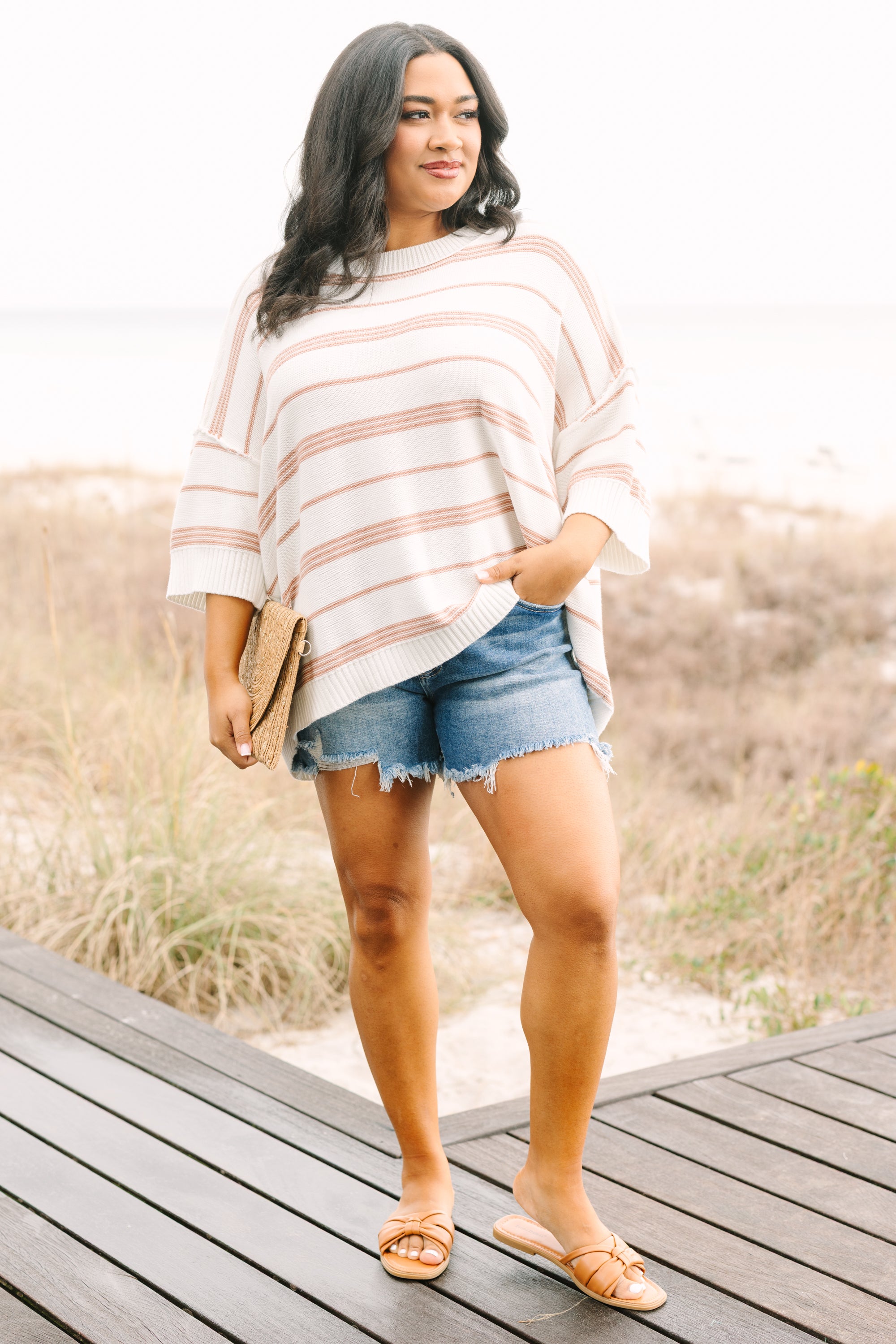 Time Will Tell Sweater, White-Tan