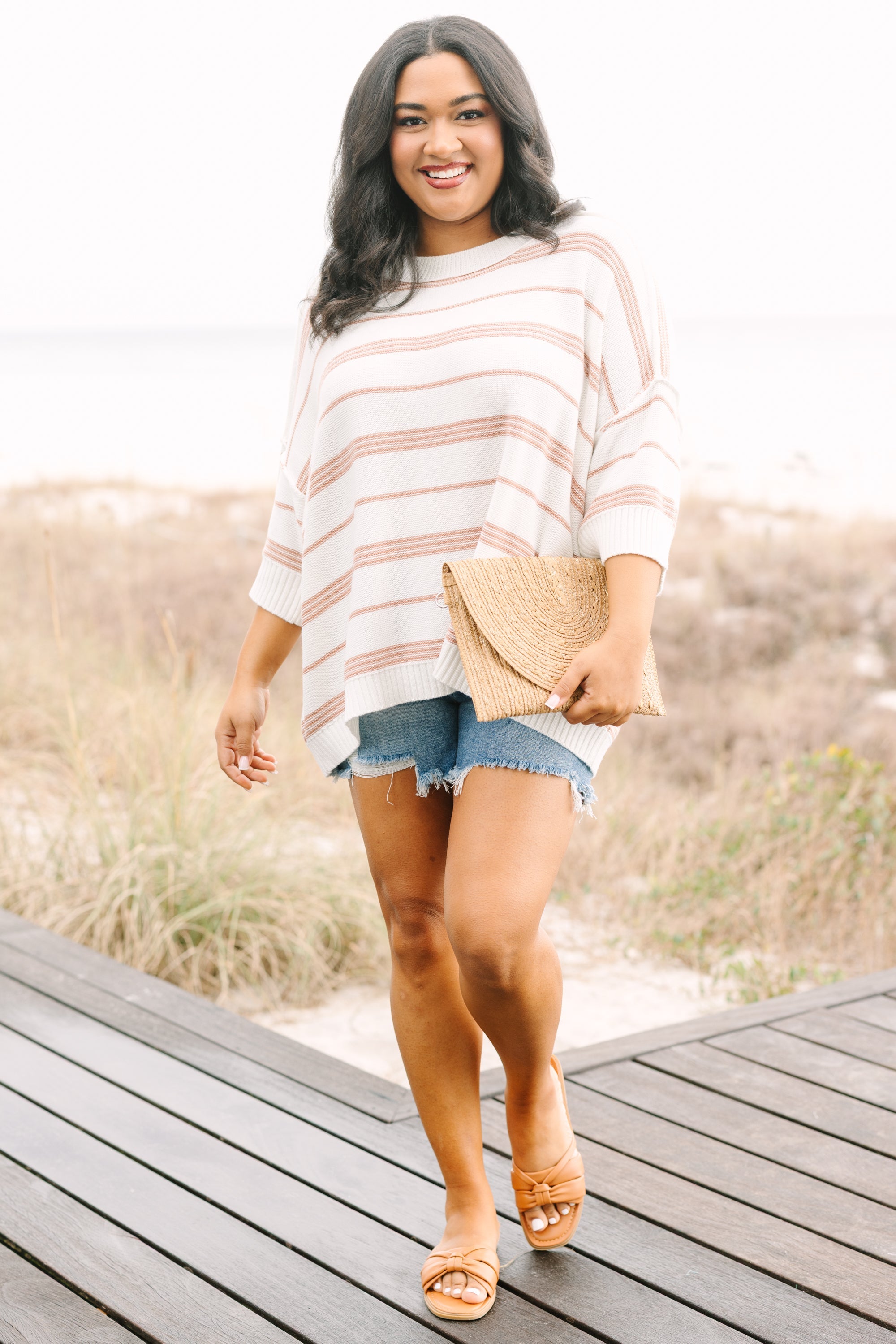 Time Will Tell Sweater, White-Tan