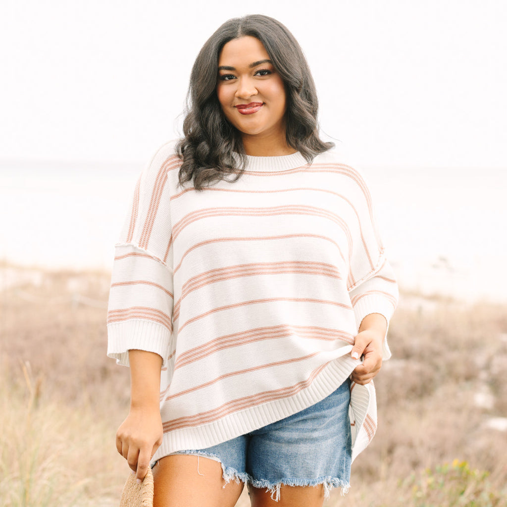 Time Will Tell Sweater, White-Tan