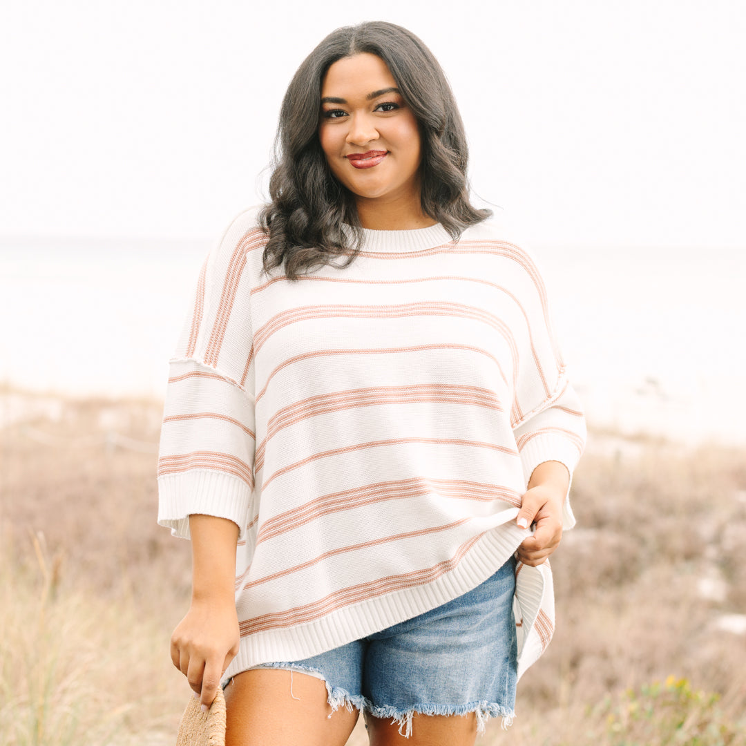 Time Will Tell Sweater, White-Tan