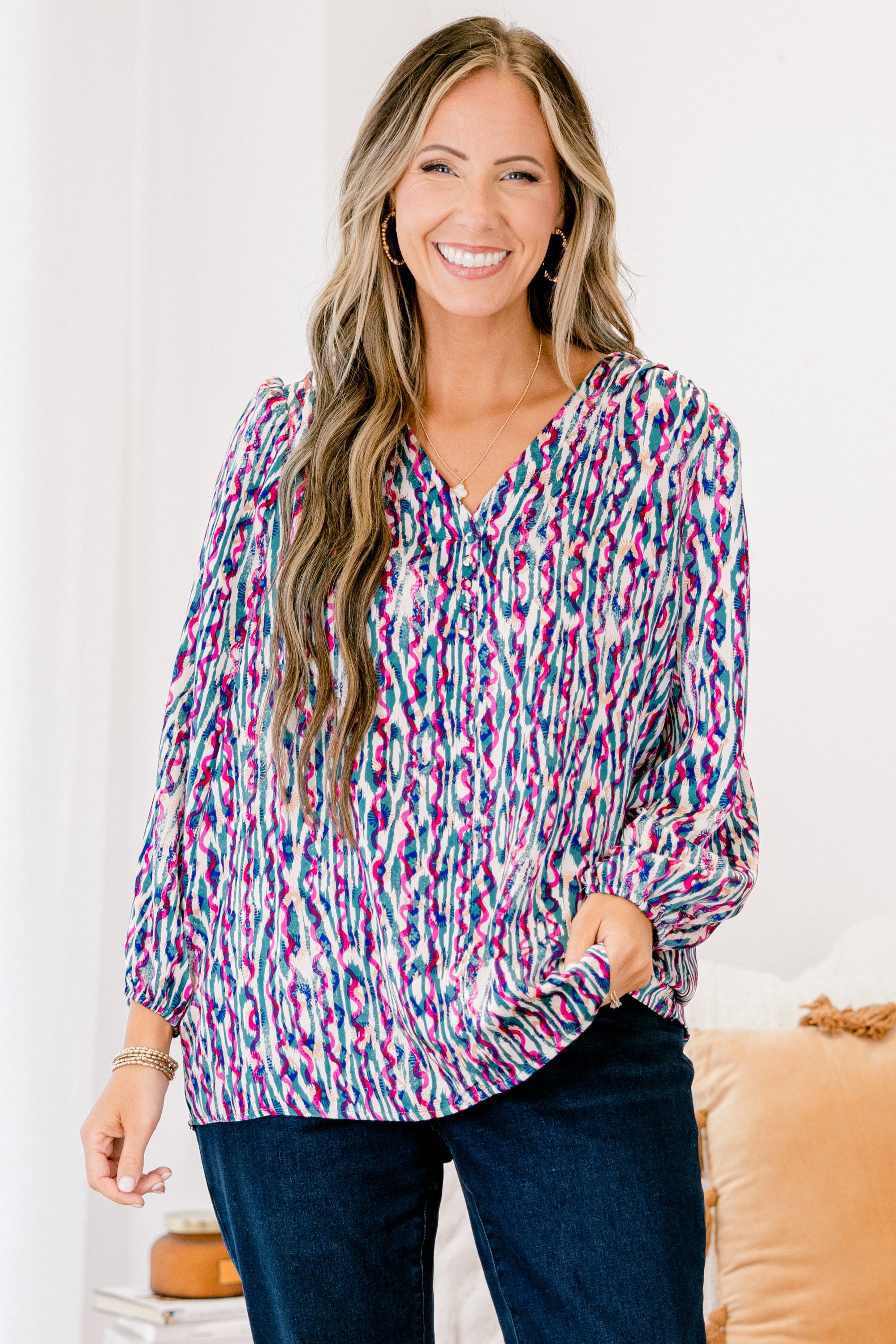 Timeless Flow Top, Jade Multi