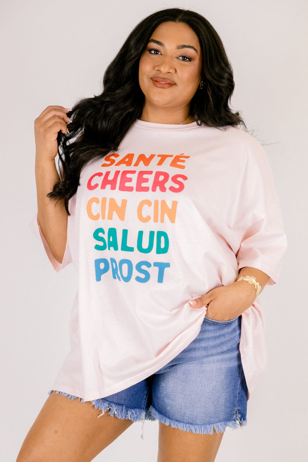 Toast to You Boyfriend Tee, Cream Pink