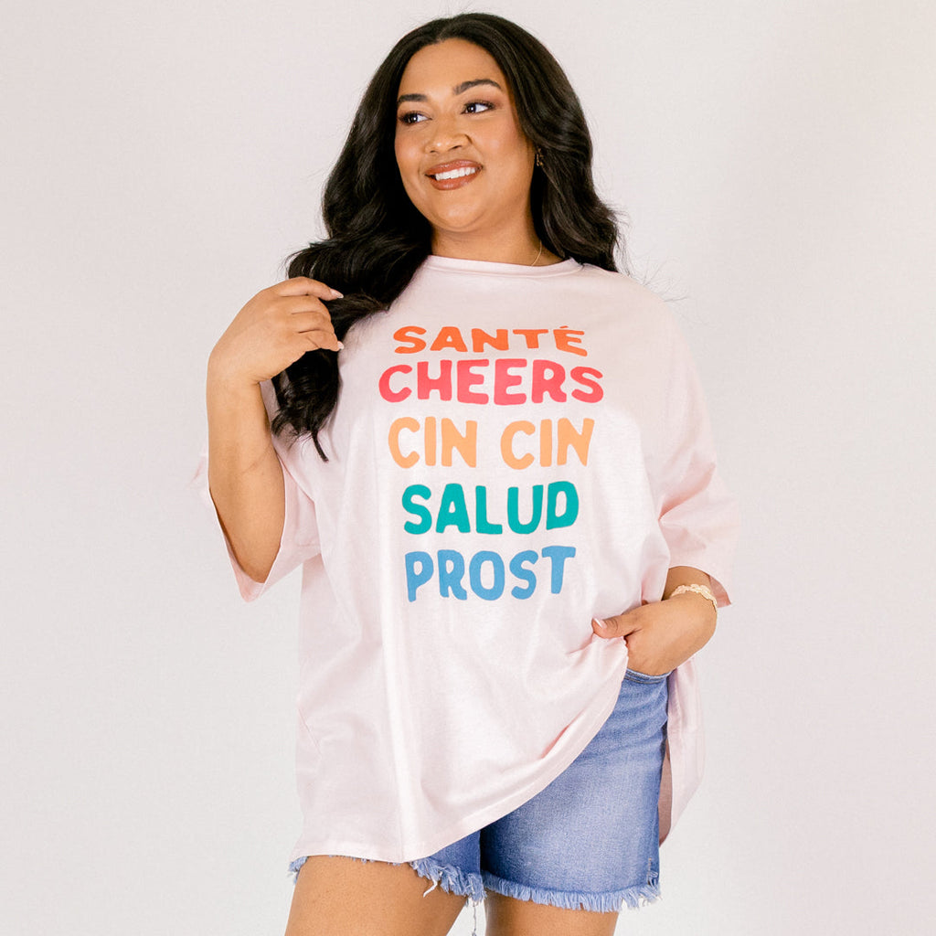 Toast to You Boyfriend Tee, Cream Pink