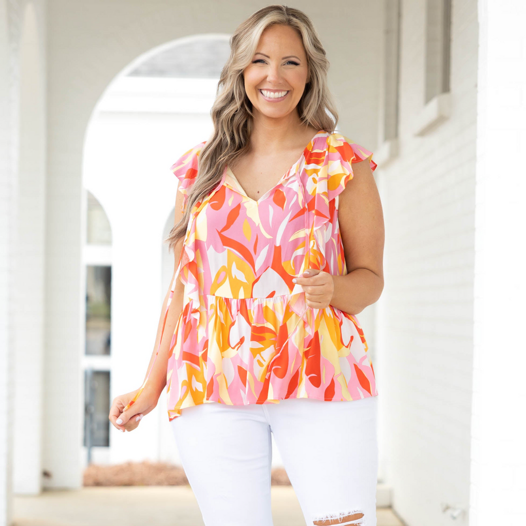 Too Busy For You Top, Red Multi