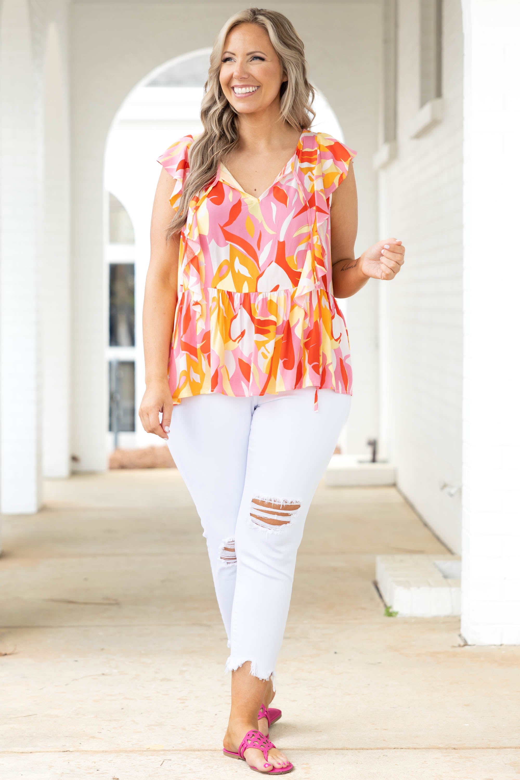 Too Busy For You Top, Red Multi