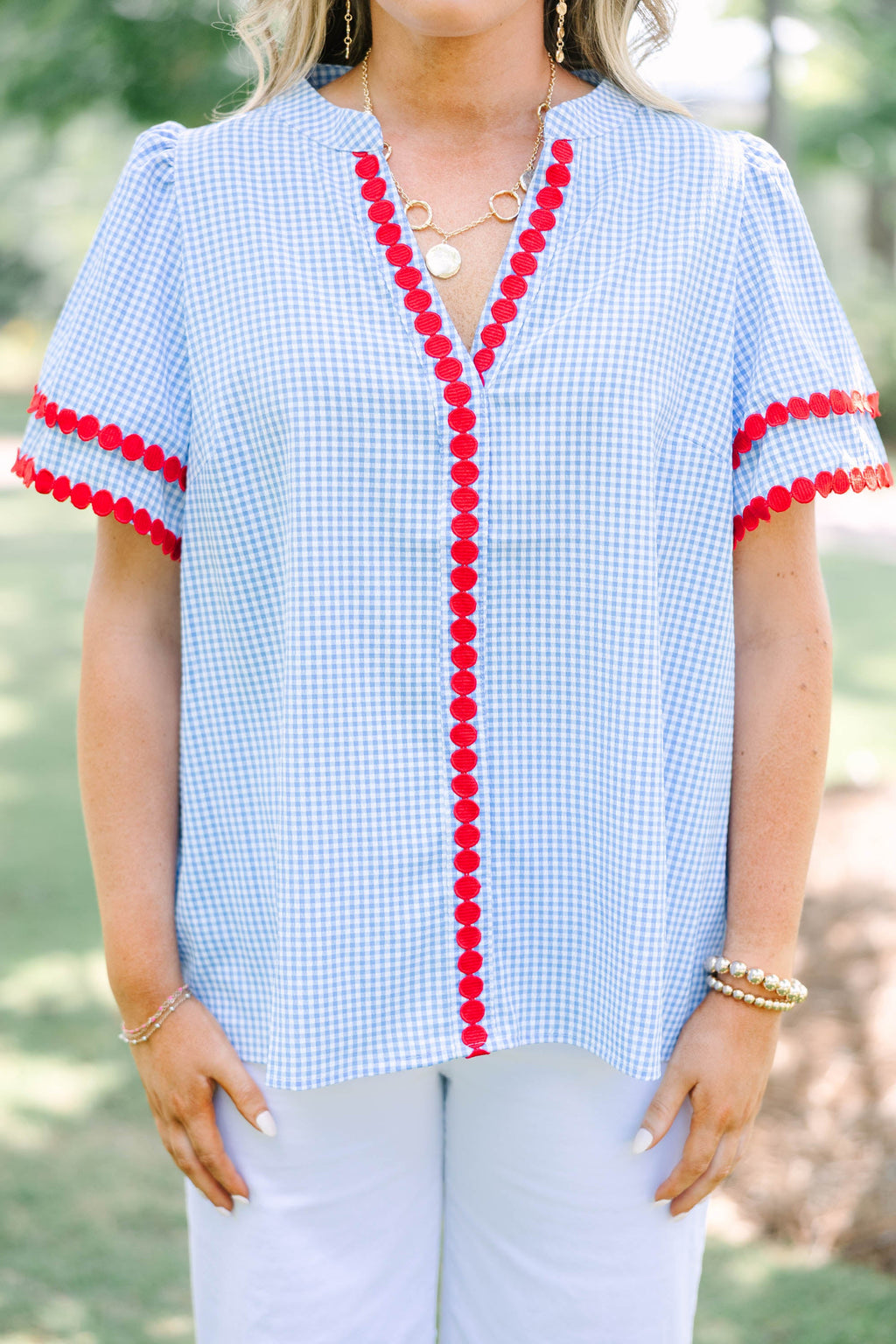Treading Lightly Top, Blue Gingham