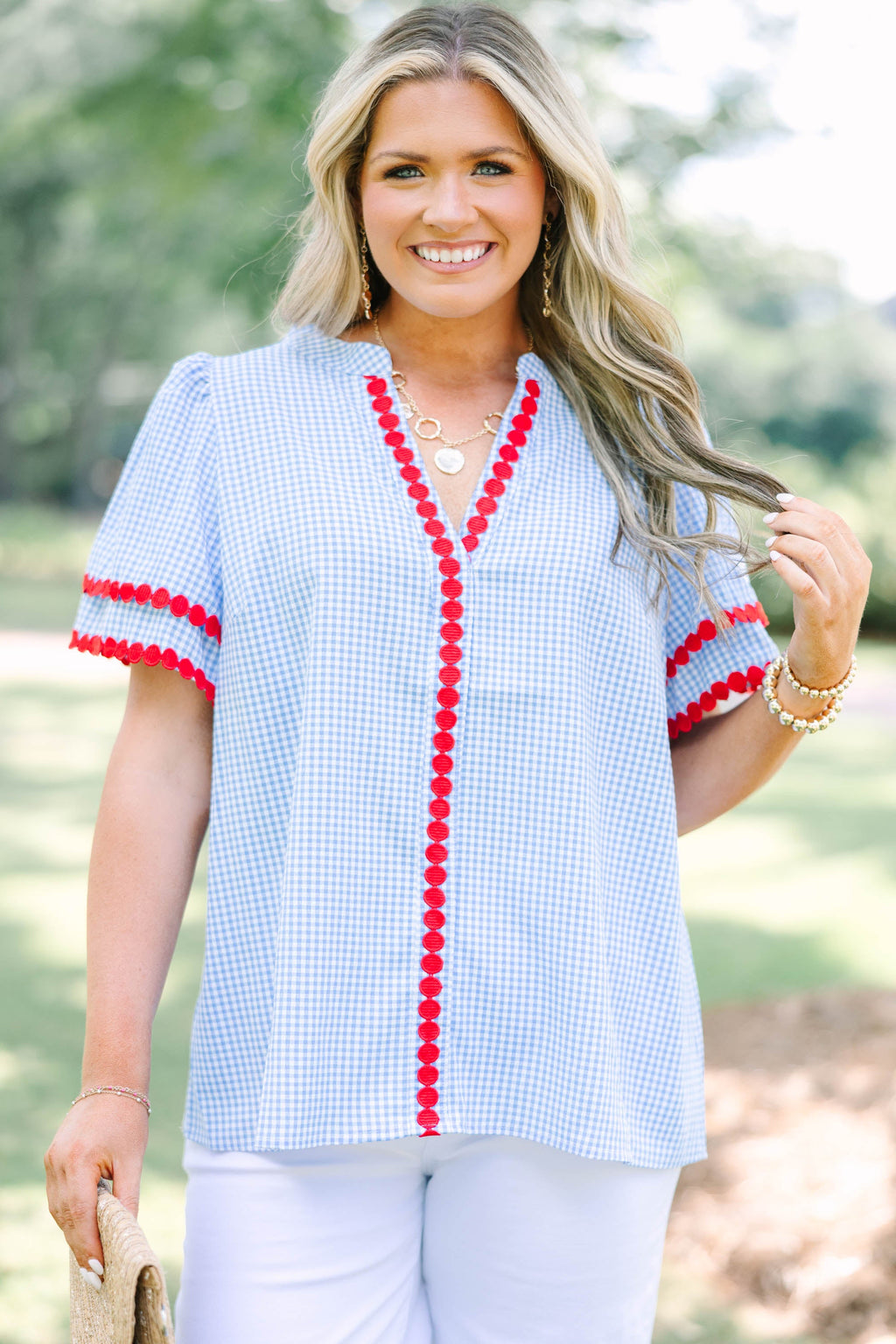 Treading Lightly Top, Blue Gingham