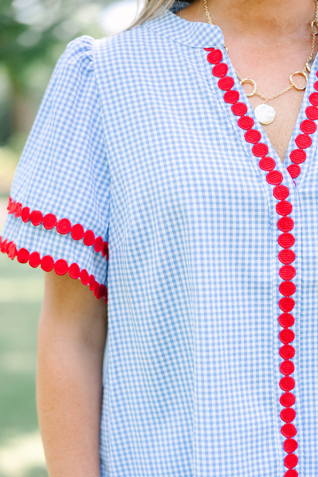 Treading Lightly Top, Blue Gingham