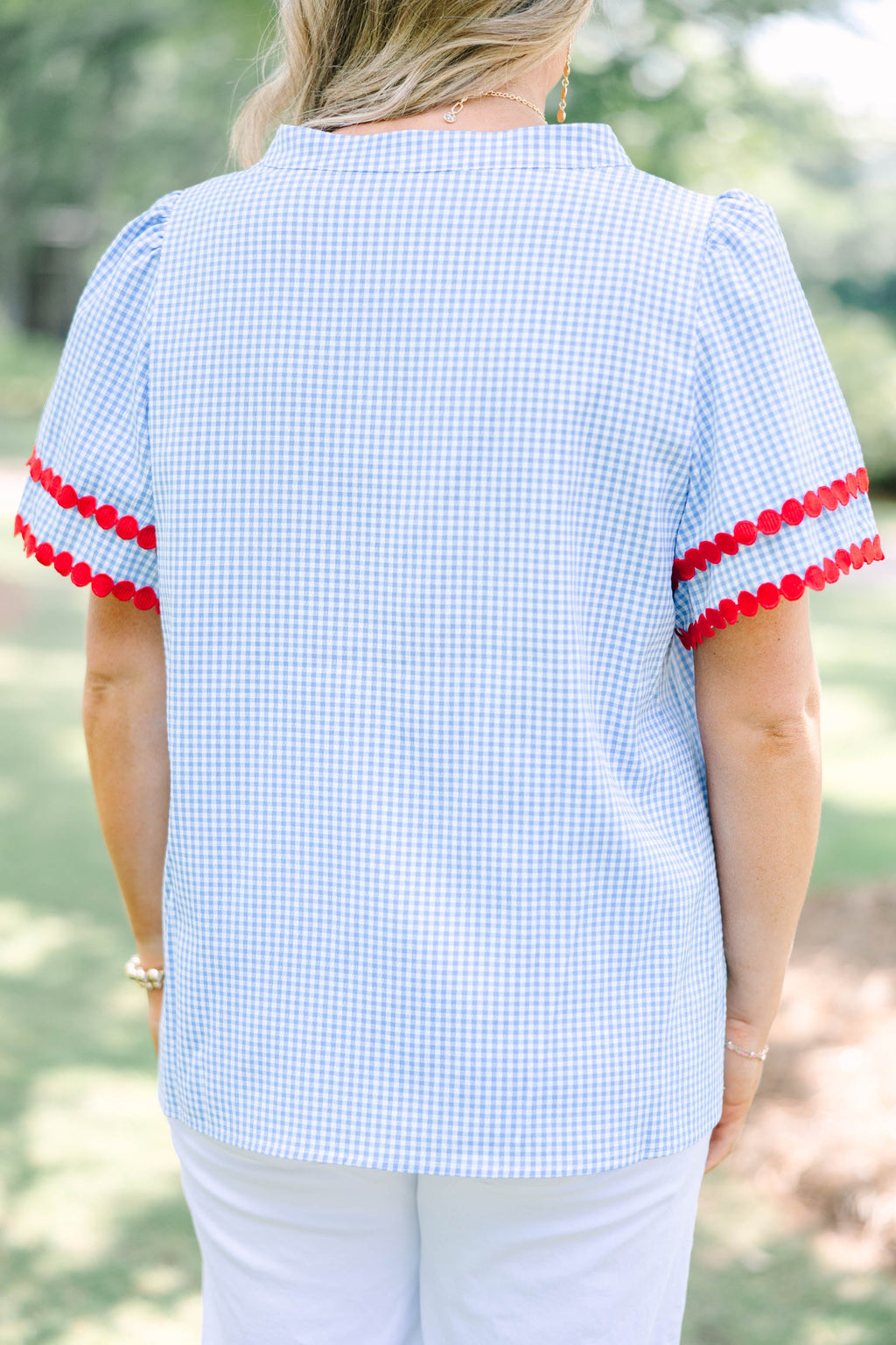 Treading Lightly Top, Blue Gingham