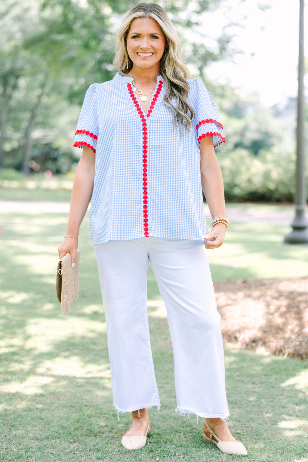 Treading Lightly Top, Blue Gingham