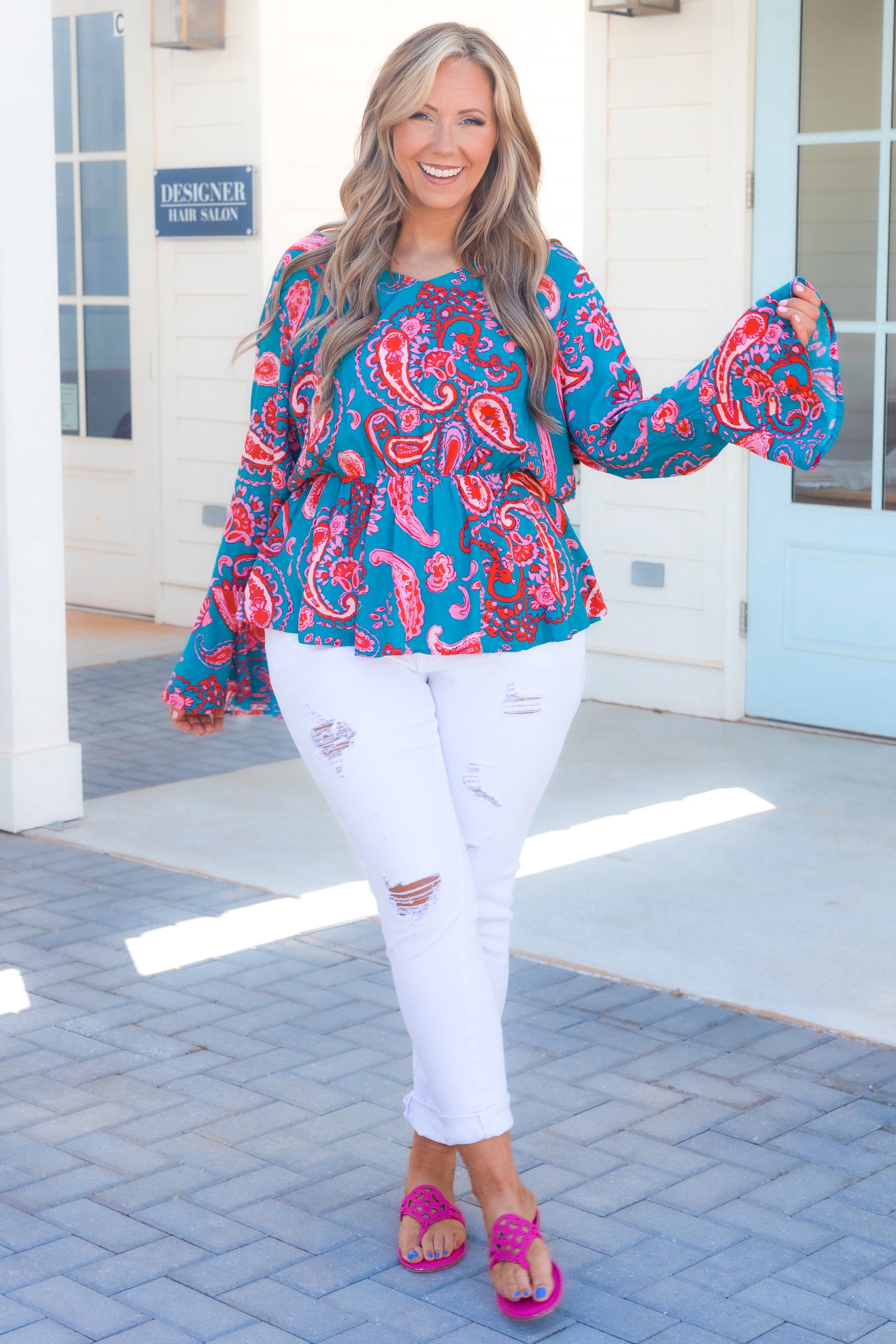 Treating Me Well Top, Teal Multi
