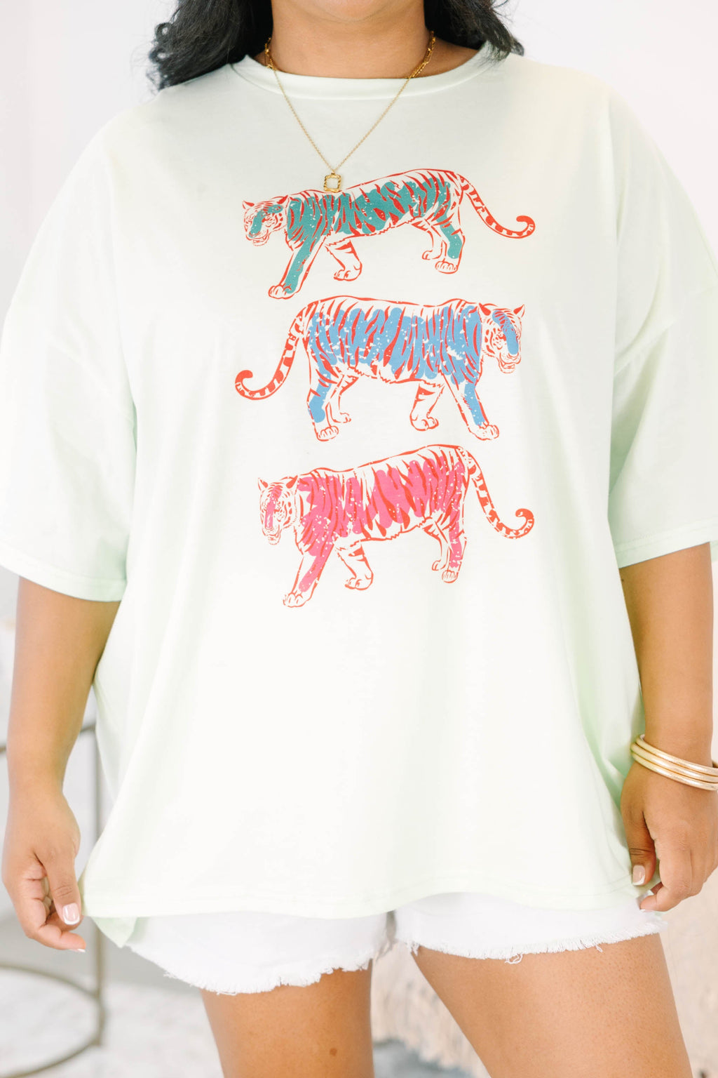 Trendy Tiger Boyfriend Tee, Cream Mint