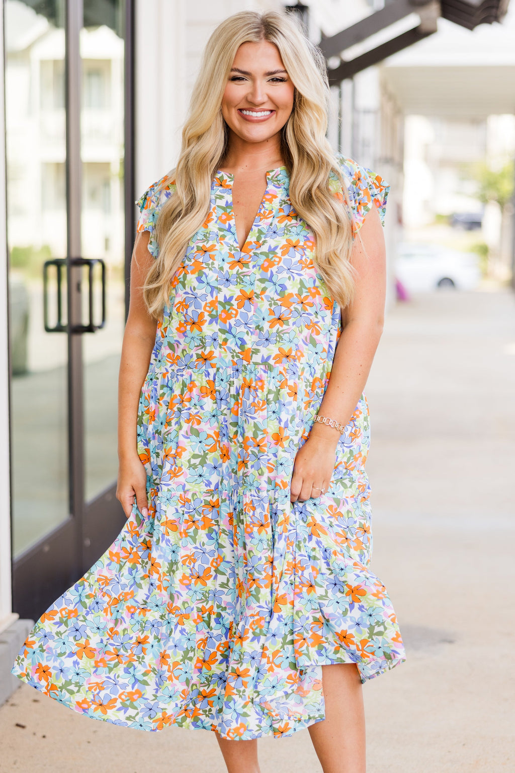 Tropical Oasis Midi Dress, Blue