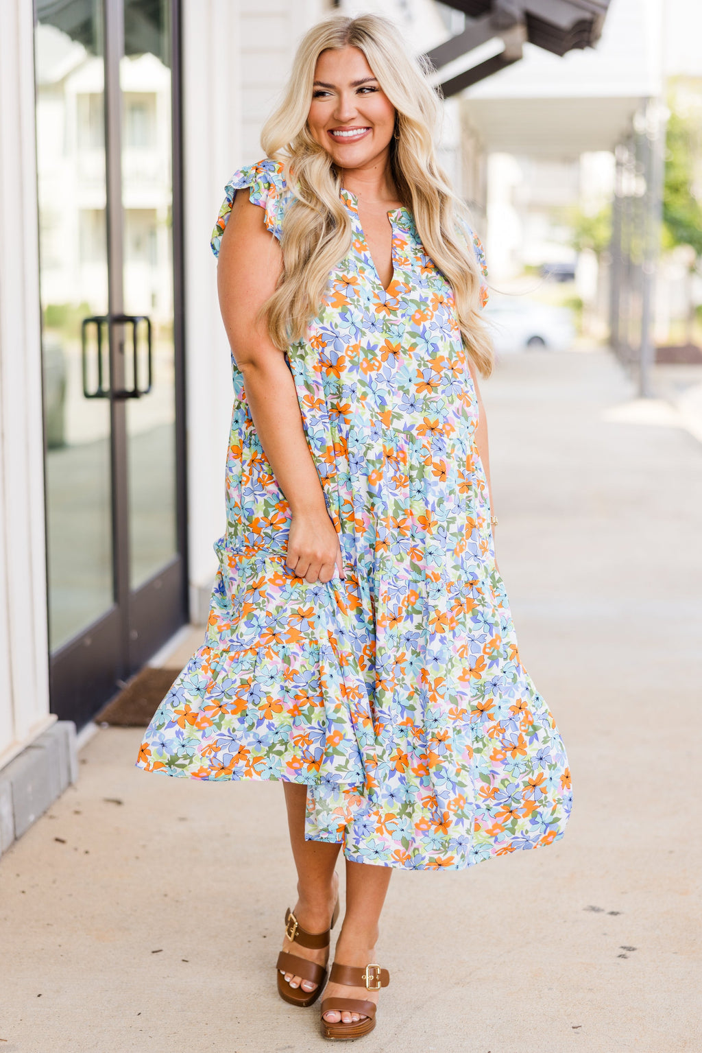 Tropical Oasis Midi Dress, Blue