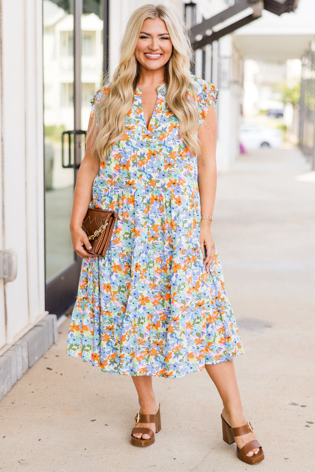 Tropical Oasis Midi Dress, Blue