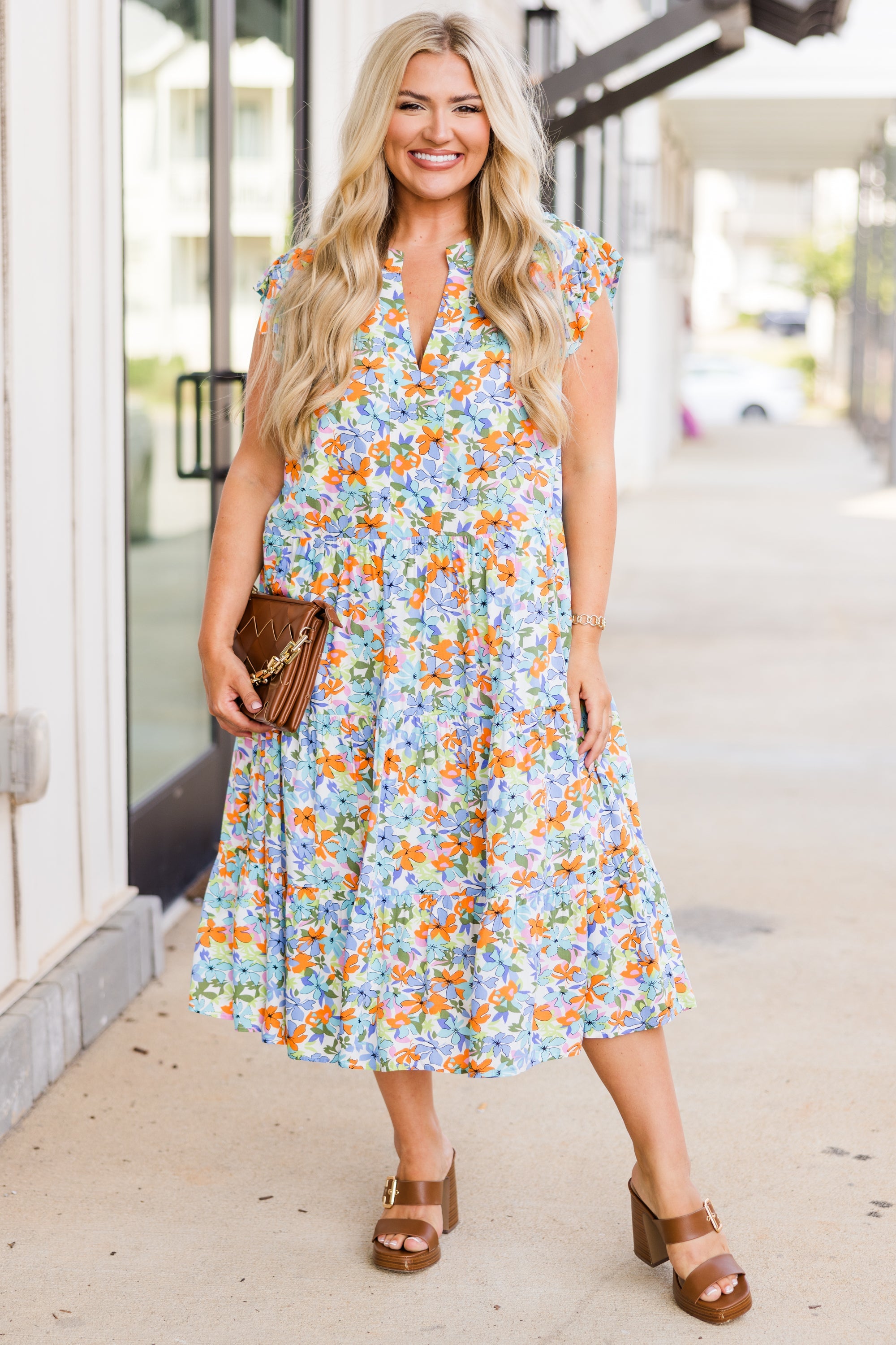 Tropical Oasis Midi Dress, Blue