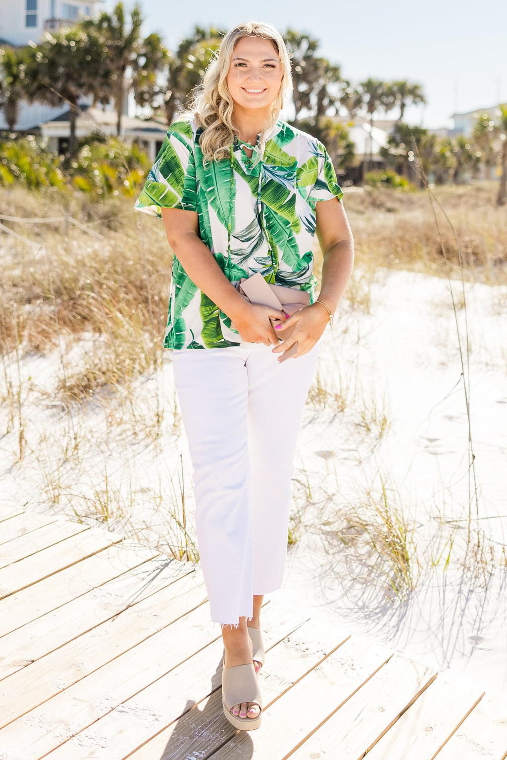 Tropicana Feelings Top, Ivory/Green