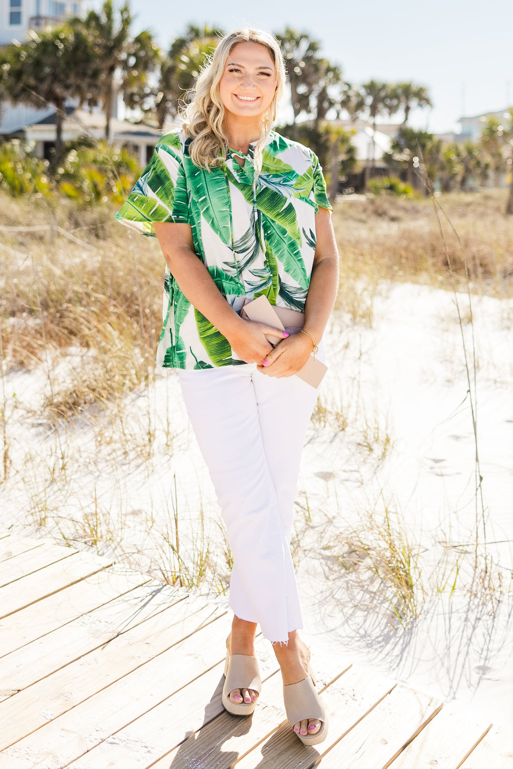 Tropicana Feelings Top, Ivory/Green