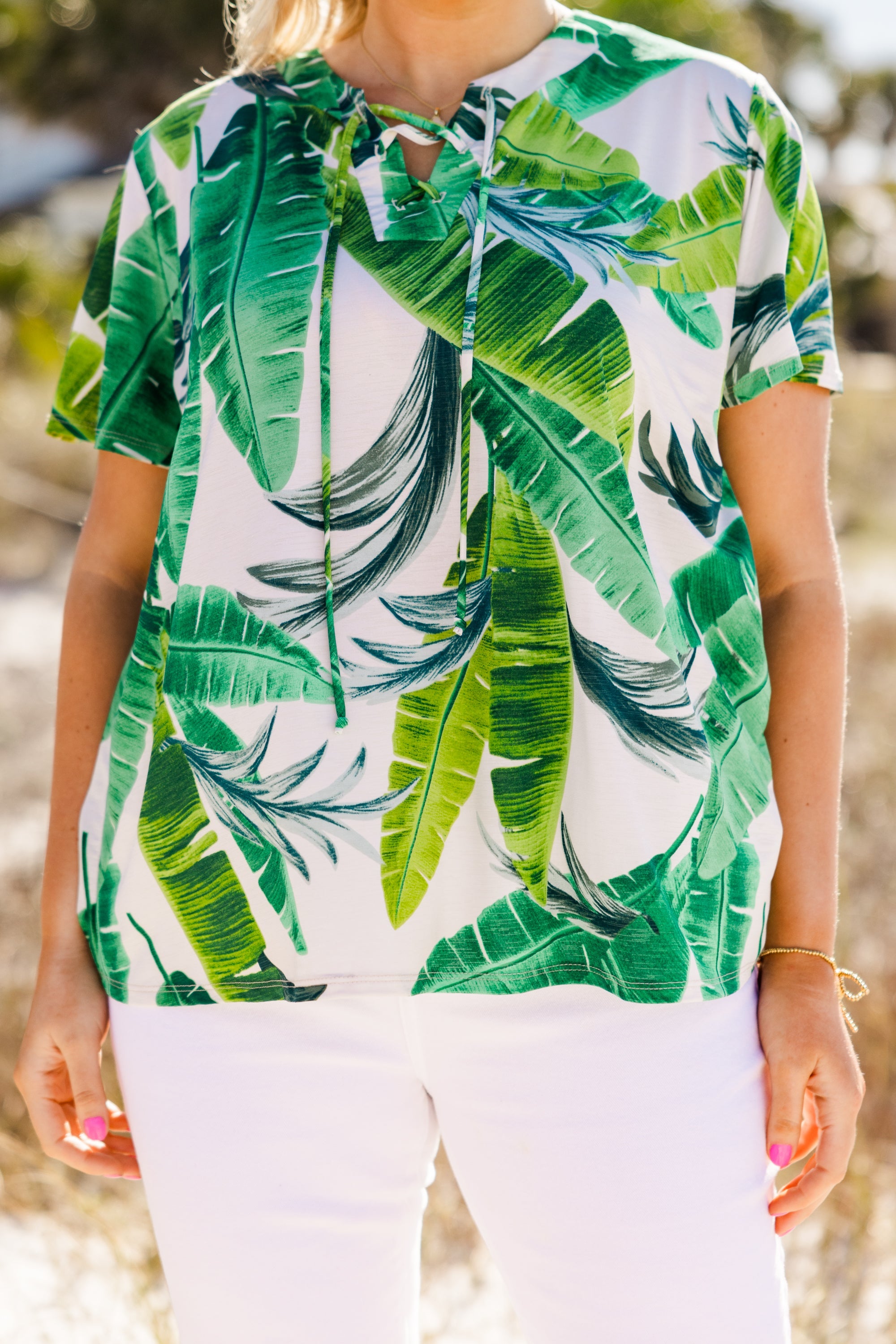 Tropicana Feelings Top, Ivory/Green